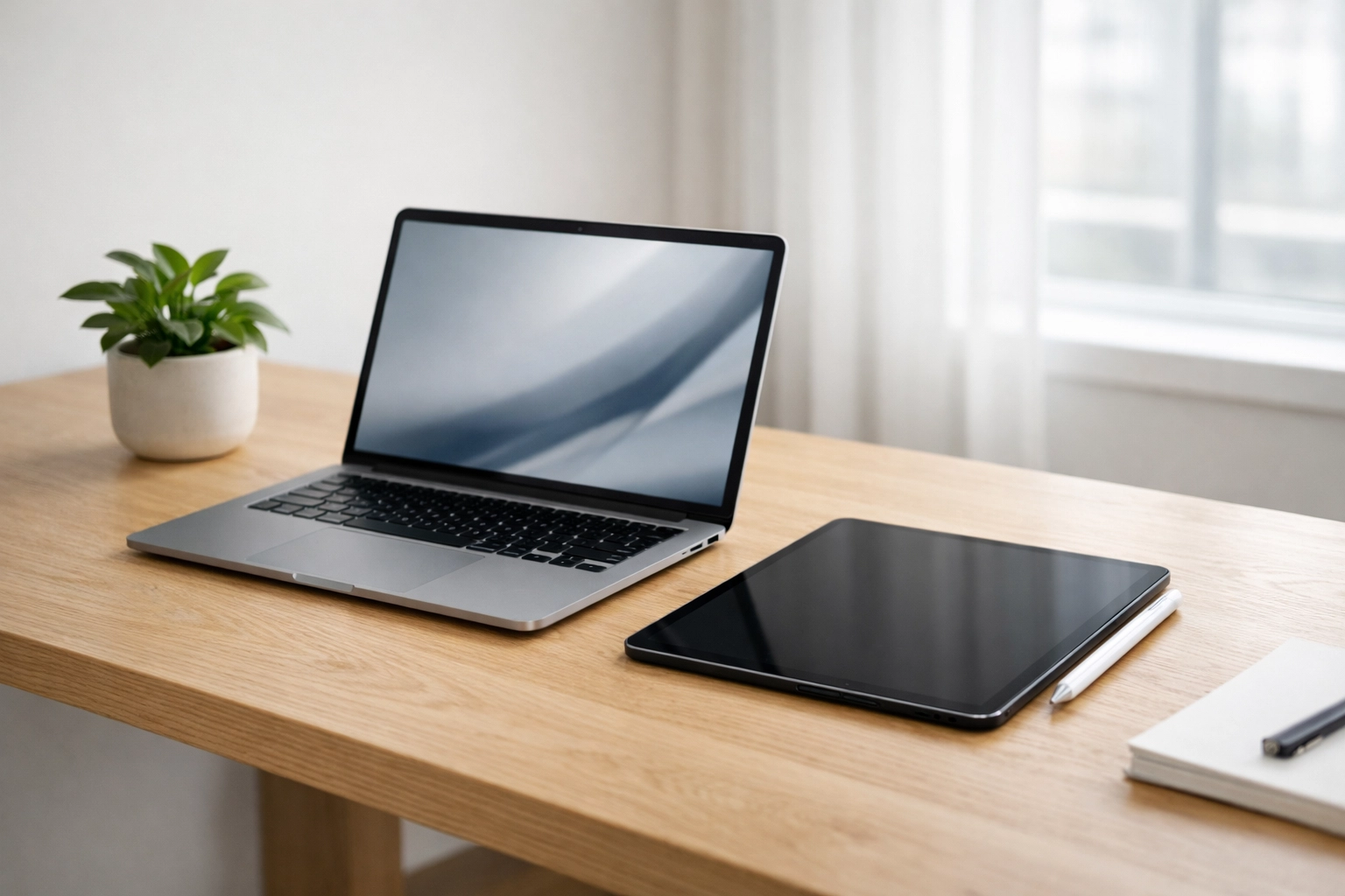 Modern digital workspace with a laptop and tablet showcasing automated ERO SaaS tools and workflows.