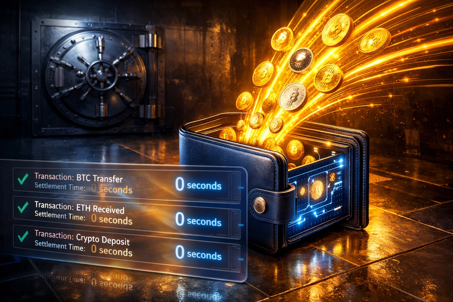 Self-custody crypto wallet receiving instant payment without intermediary holding funds