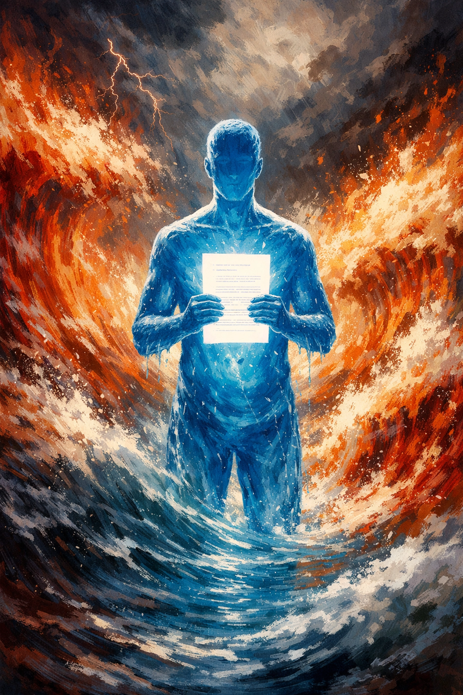 Calm investor holding investment policy statement while market volatility swirls around them