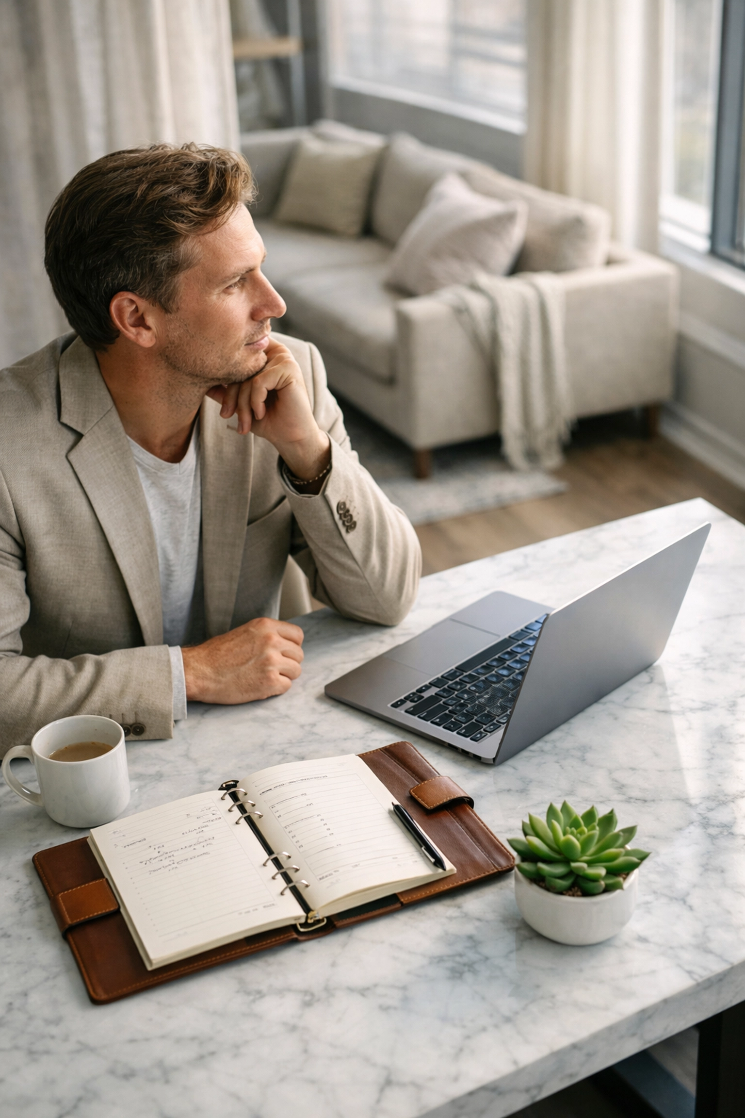 A founder planning financial strategy and break-even analysis at a modern desk to manage startup burn rate effectively.