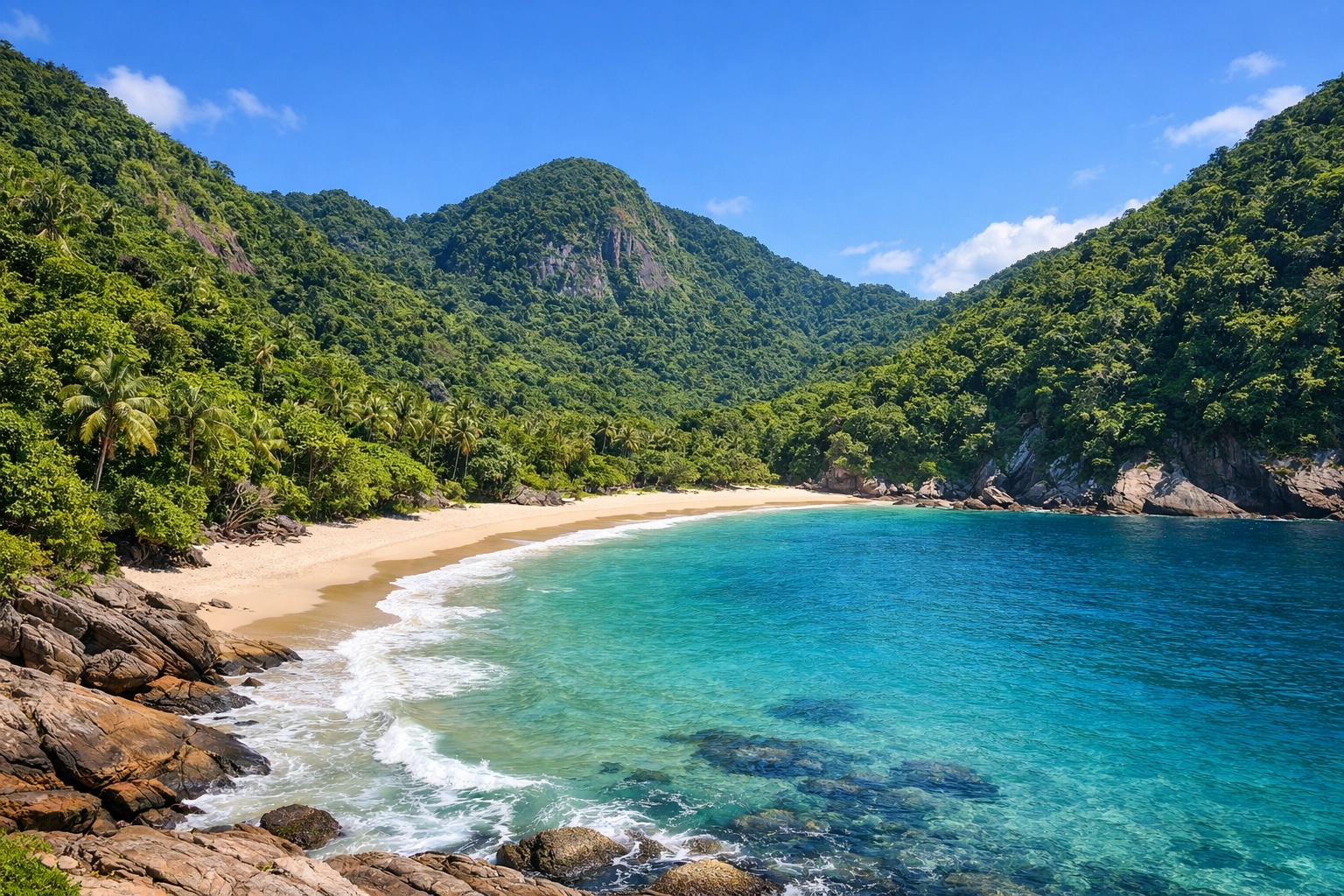 Praia do Abricó nude beach surrounded by lush cliffs and turquoise Atlantic waters