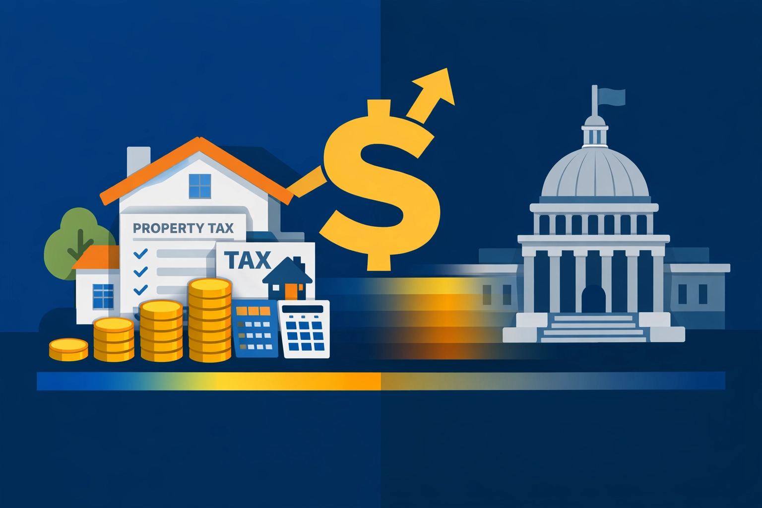SALT deduction cap illustration with house and state capitol building
