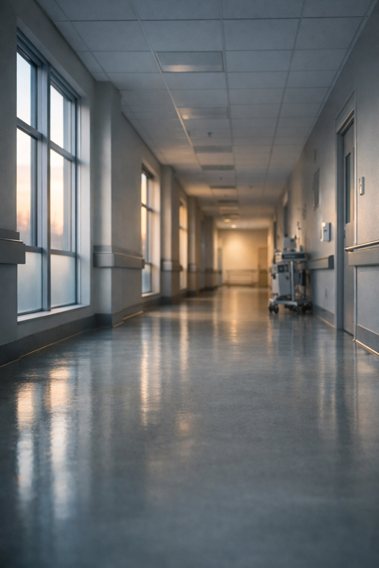 Empty hospital corridor with natural light symbolizing continuity of care and clinical practice