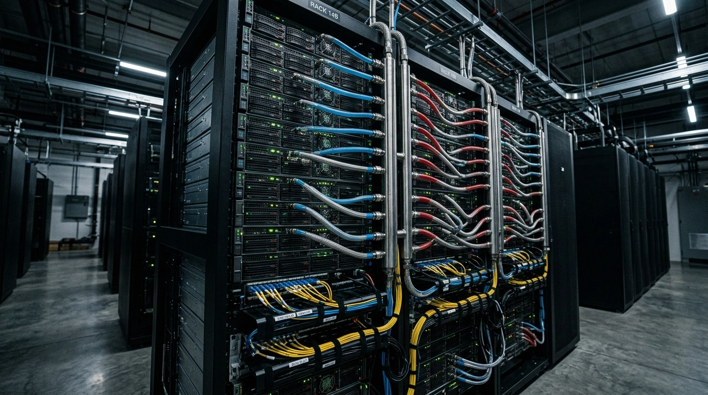 High-density AI rack with liquid cooling