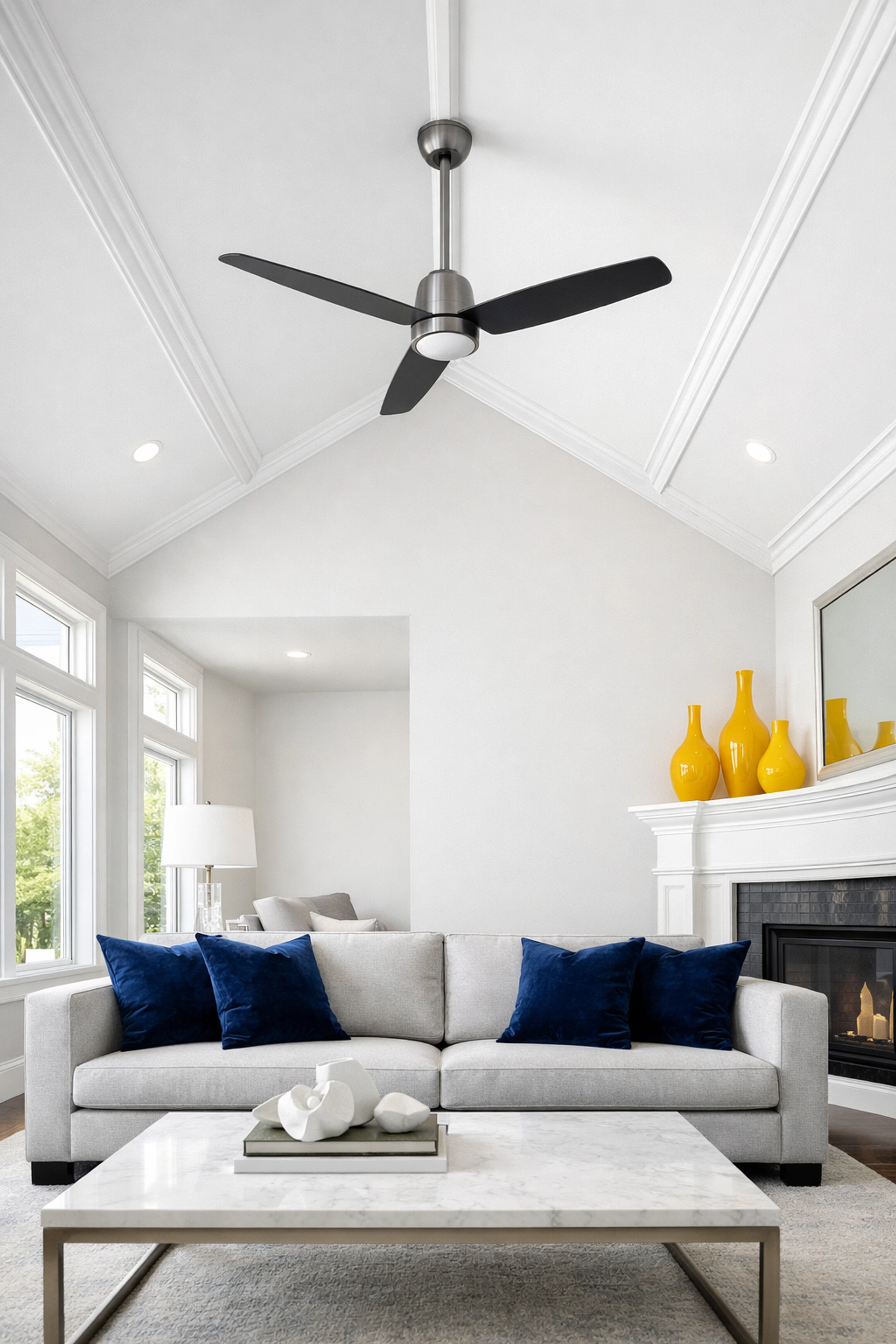 A dust-free ceiling fan and high ceilings in a Nashua home after a professional deep cleaning session.