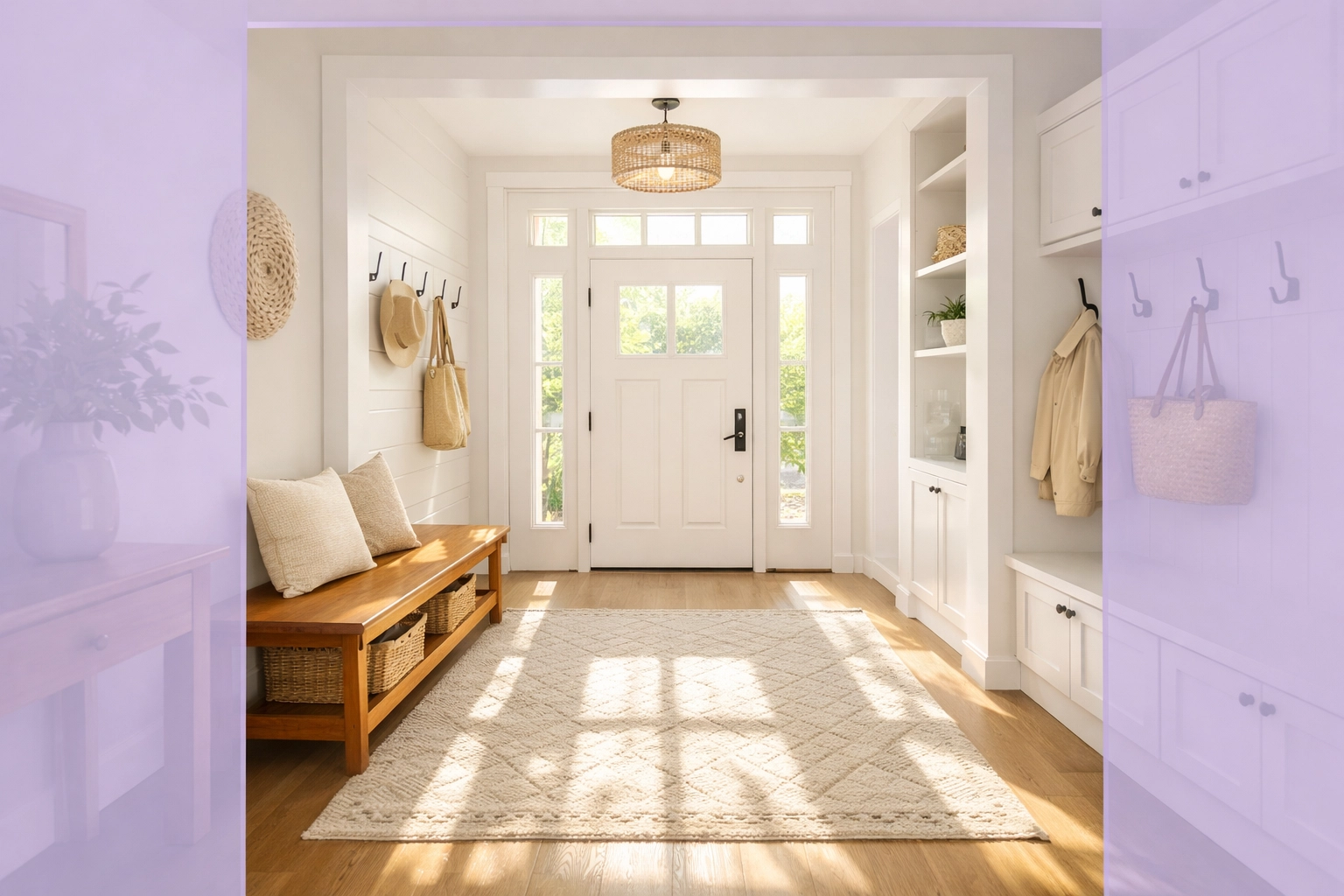 A serene, organized entryway in a Waterloo, Iowa home, representing the sanctuary of a professionally cleaned space.
