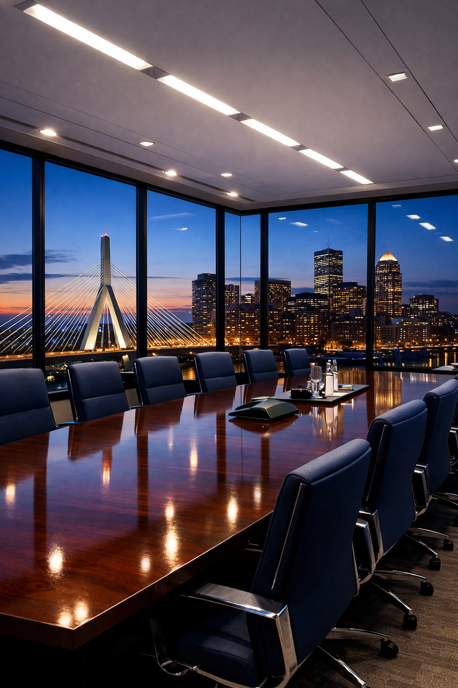 Impeccably clean Boston office boardroom showcasing expert commercial cleaning services near me.