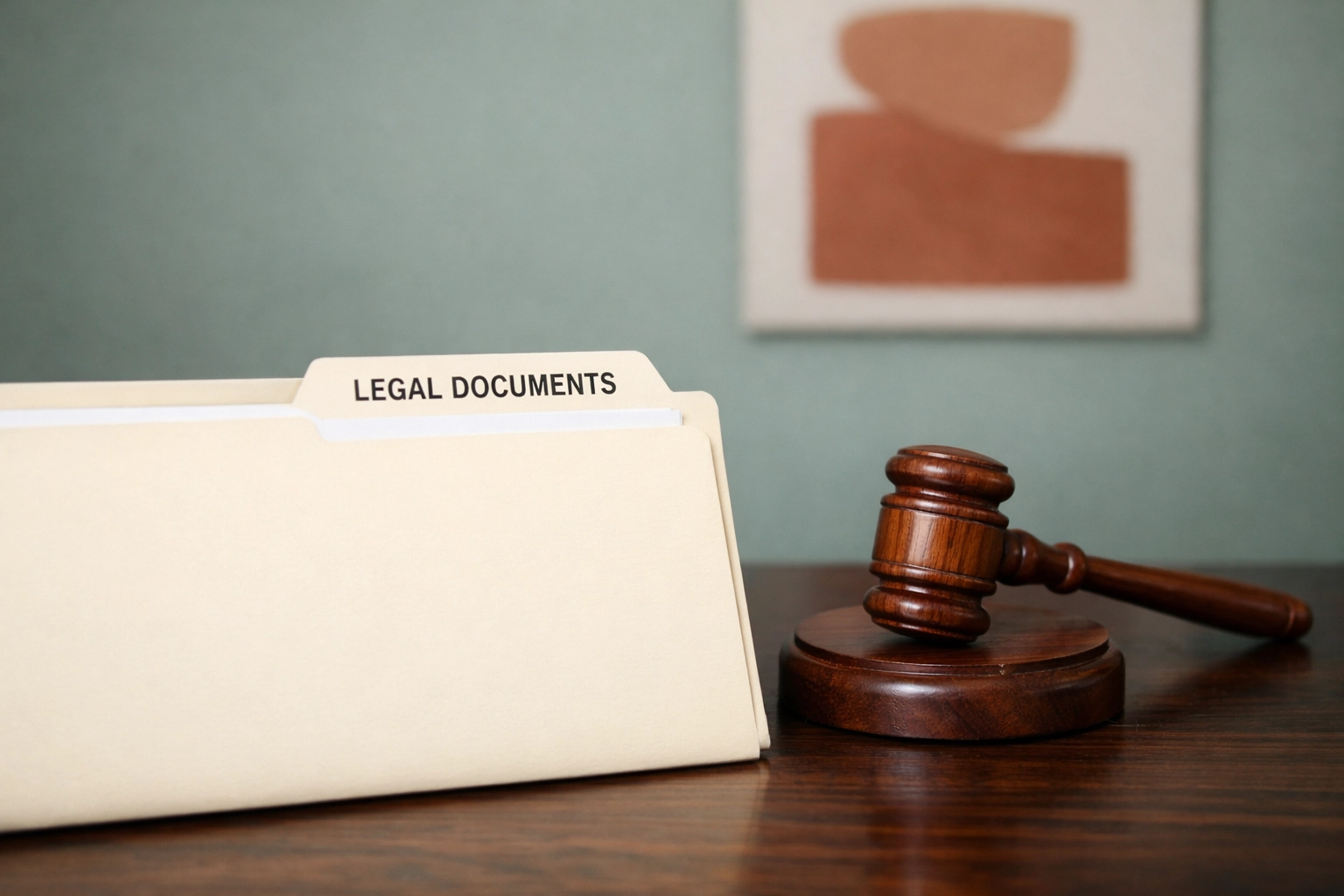 A legal folder and gavel representing the full hearing for a protective order in a Virginia divorce case.