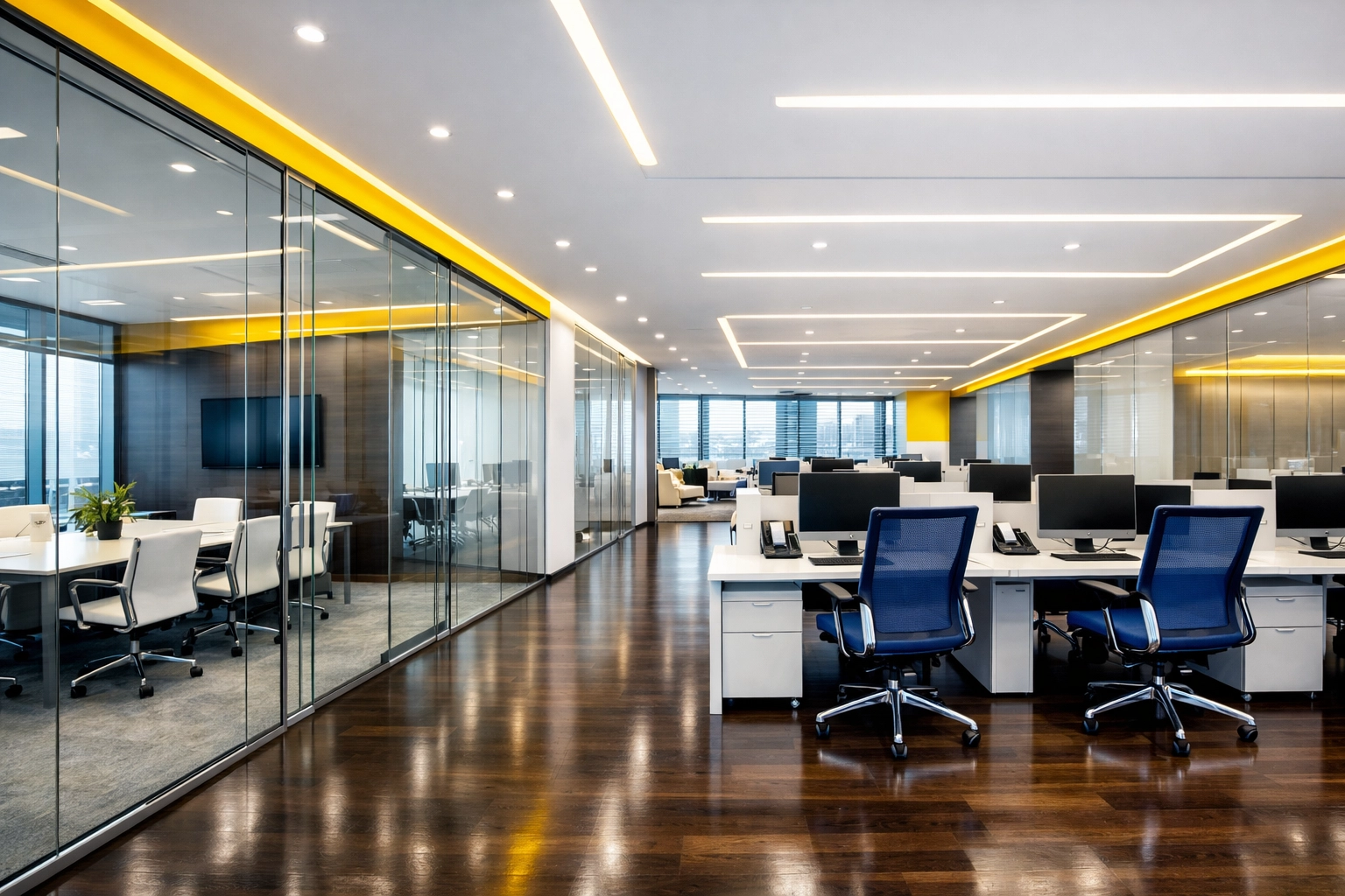 A spotless corporate office illustrating commercial and House Cleaning Shirley MA services.