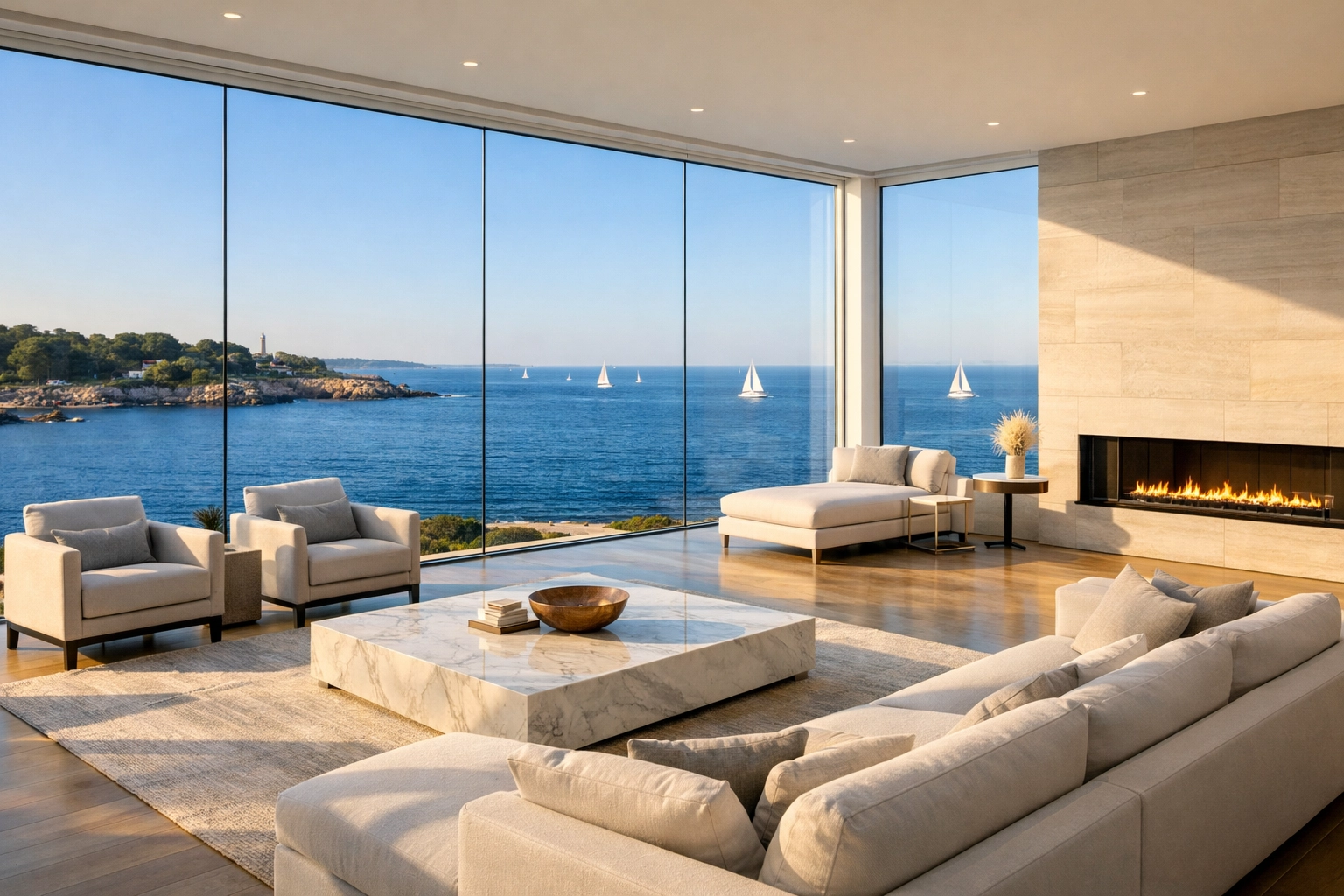 Crystal clear waterfront views in a home serviced by Marblehead professional cleaners.