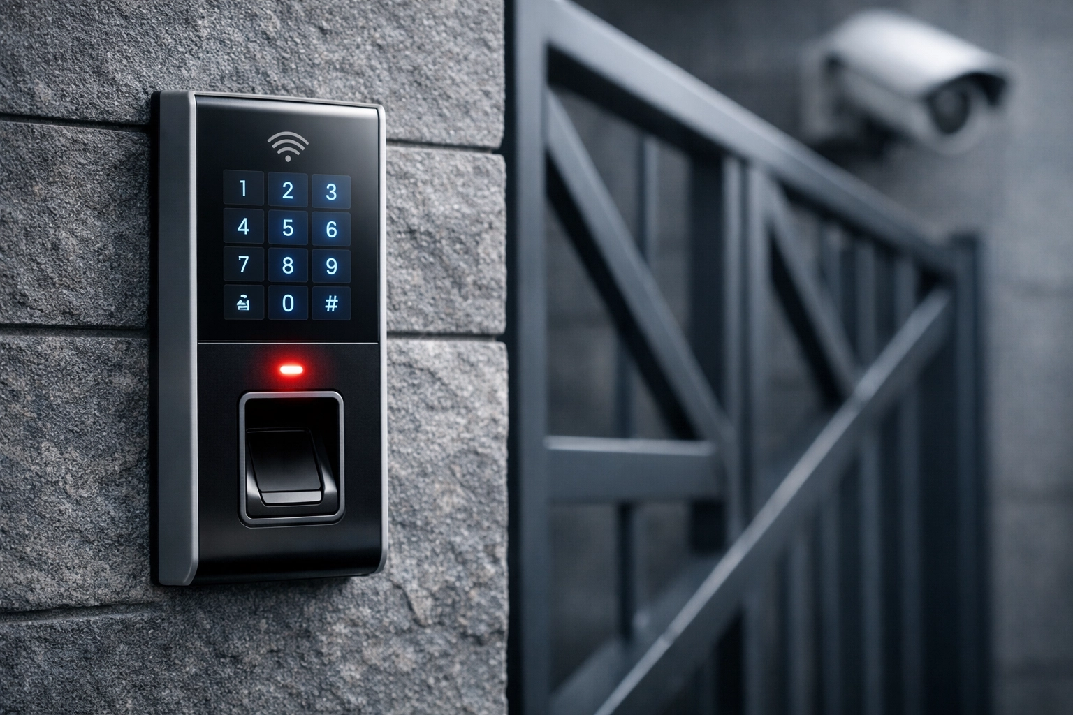 Secure access control system at a professional storage facility business in Hertford with 24/7 monitoring.