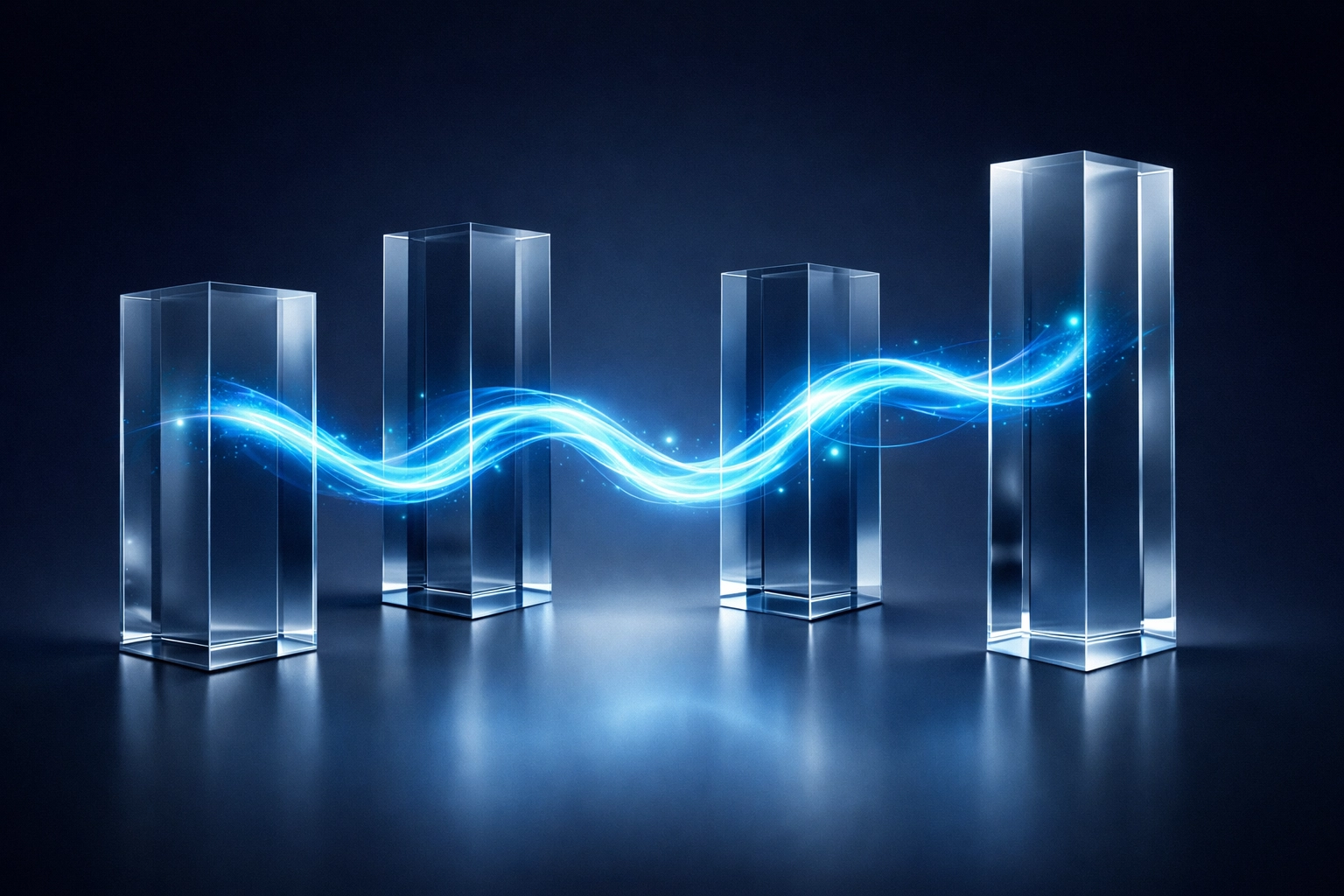 Connecting data silos with a glowing blue flow representing autonomous software integration.