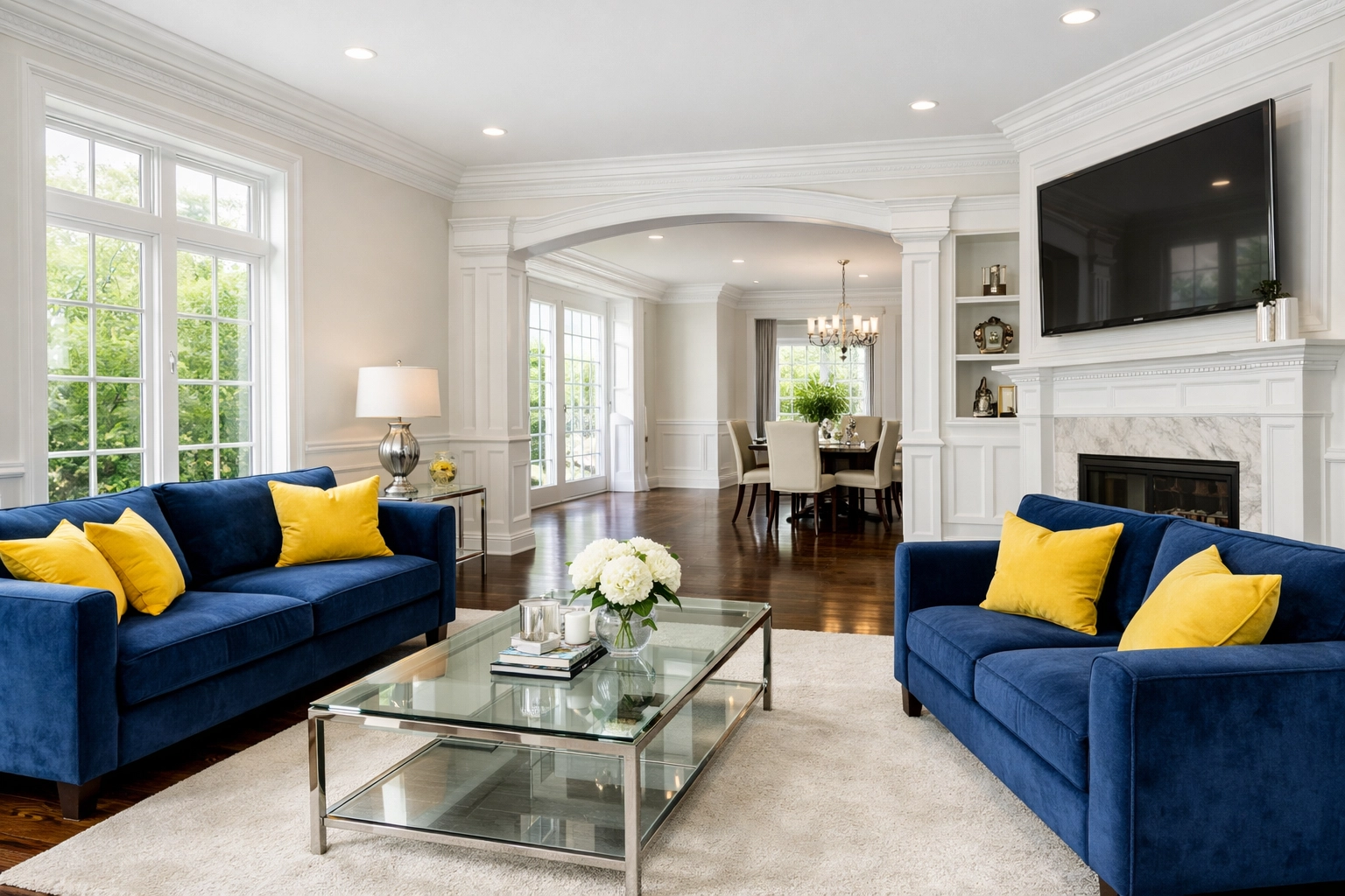 Detailed deep cleaning Foxborough services ensure living room surfaces and baseboards are professionally sanitized.