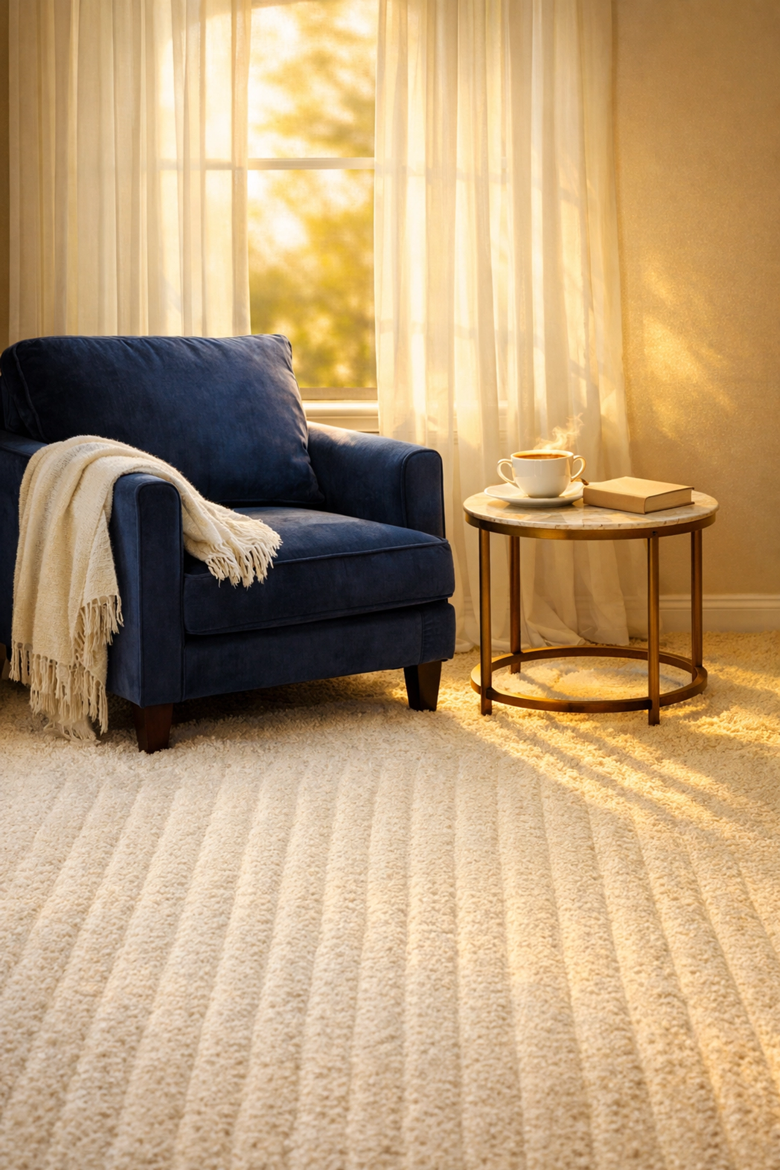 Relaxing luxury home interior showcasing the results of high-end residential cleaning Massachusetts services.