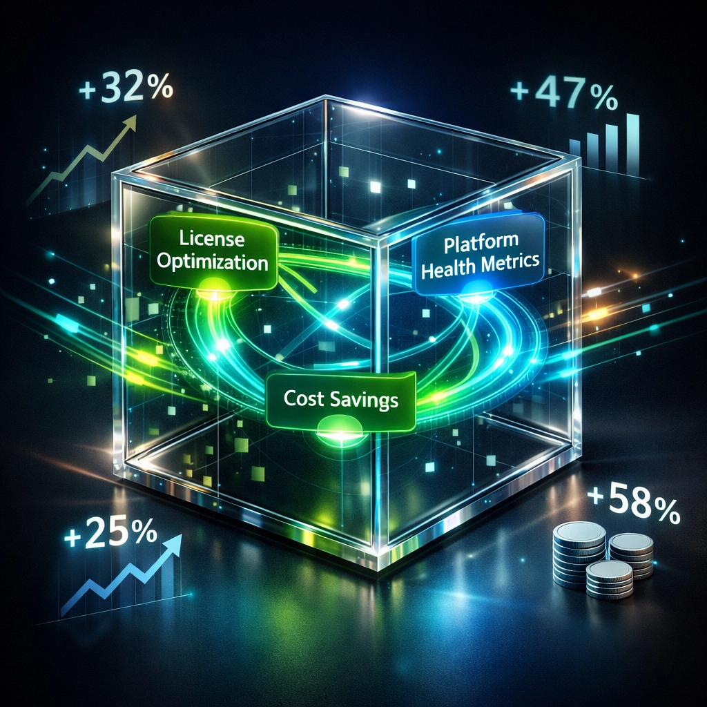 ServiceNow ROI analysis showing license optimization and platform health metrics visualization