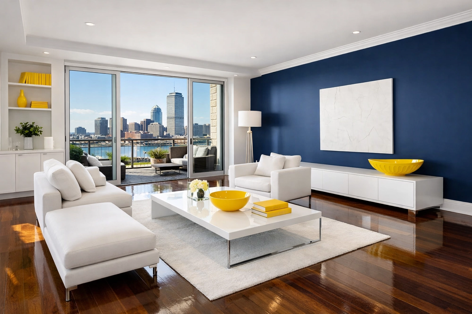 Perfectly clean penthouse living room after a successful Ninja-level Boston apartment move-out.