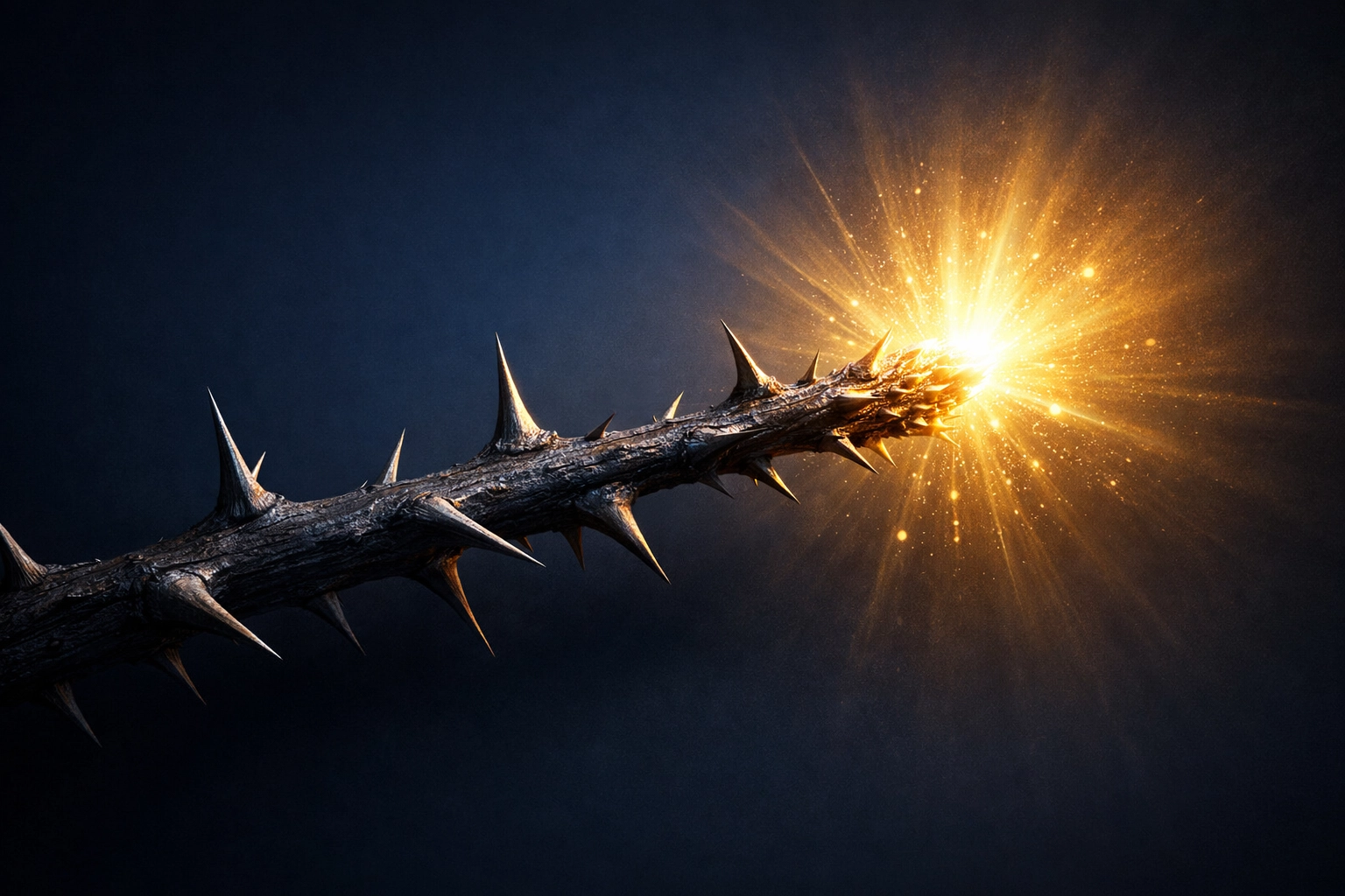 Thorny branch transforming into light, symbolizing God's grace in weakness