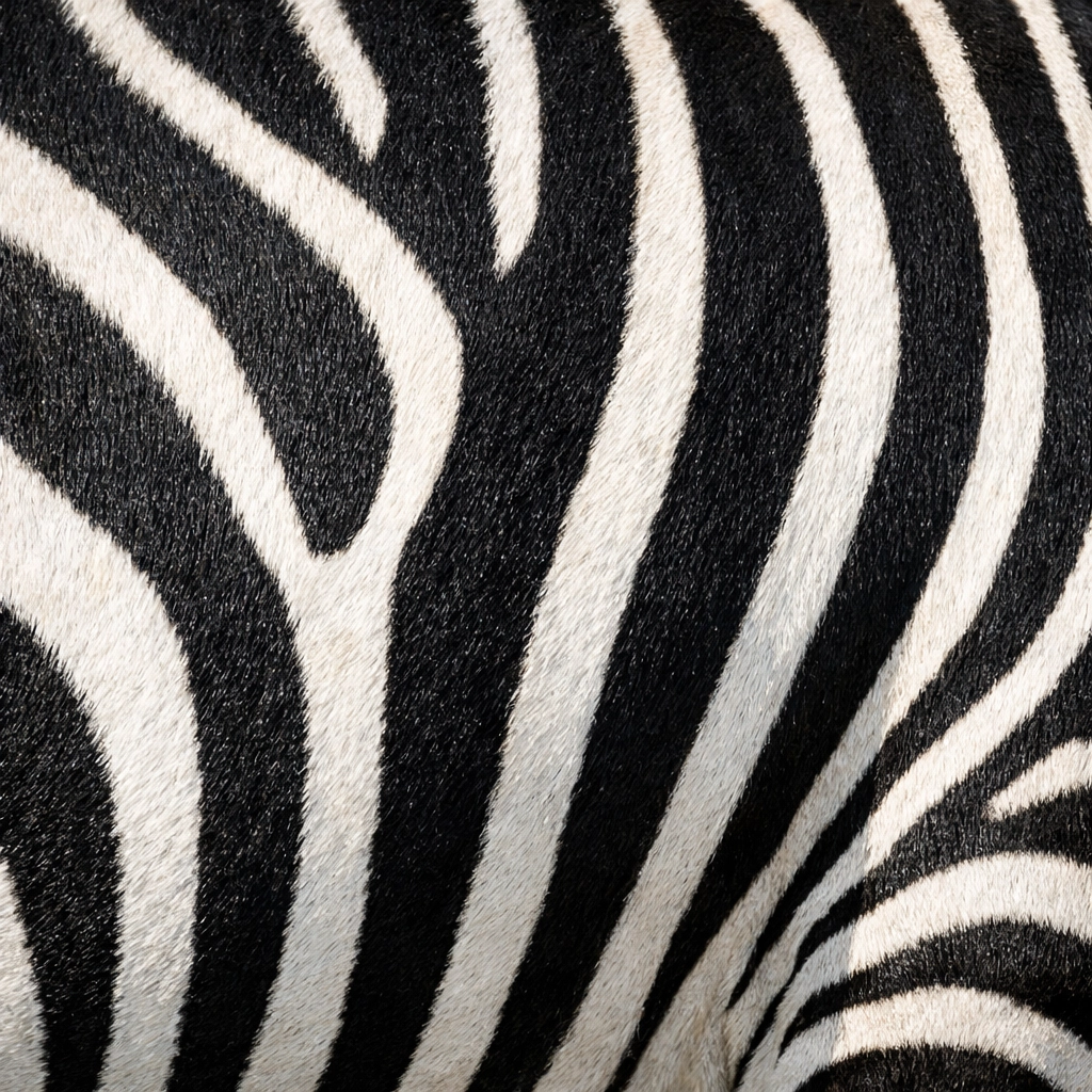 Close-up of zebra stripes in natural sunlight, highlighting the use of animal patterns in brand visual identity.