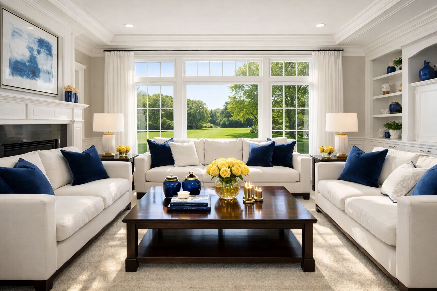 Sun-drenched high-end living room in Southborough with professional house cleaning results.