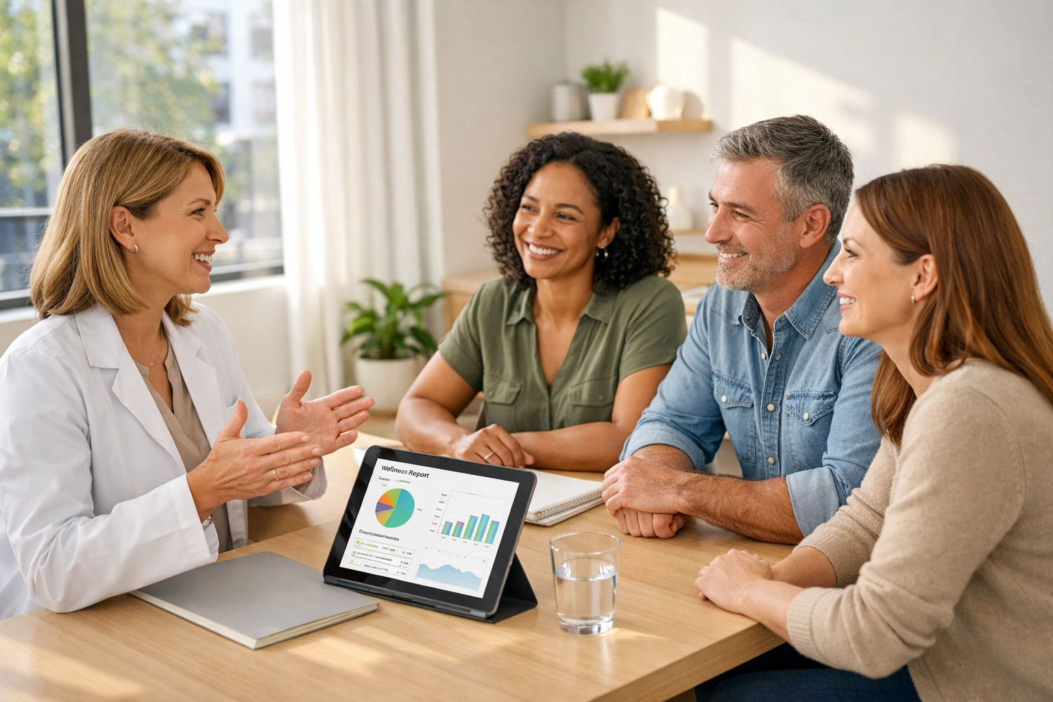 Adults consulting with healthcare provider during preventive care medical evaluation