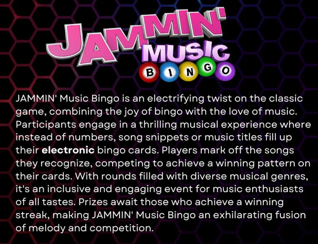 JAMMIN' Music Bingo promotional graphic