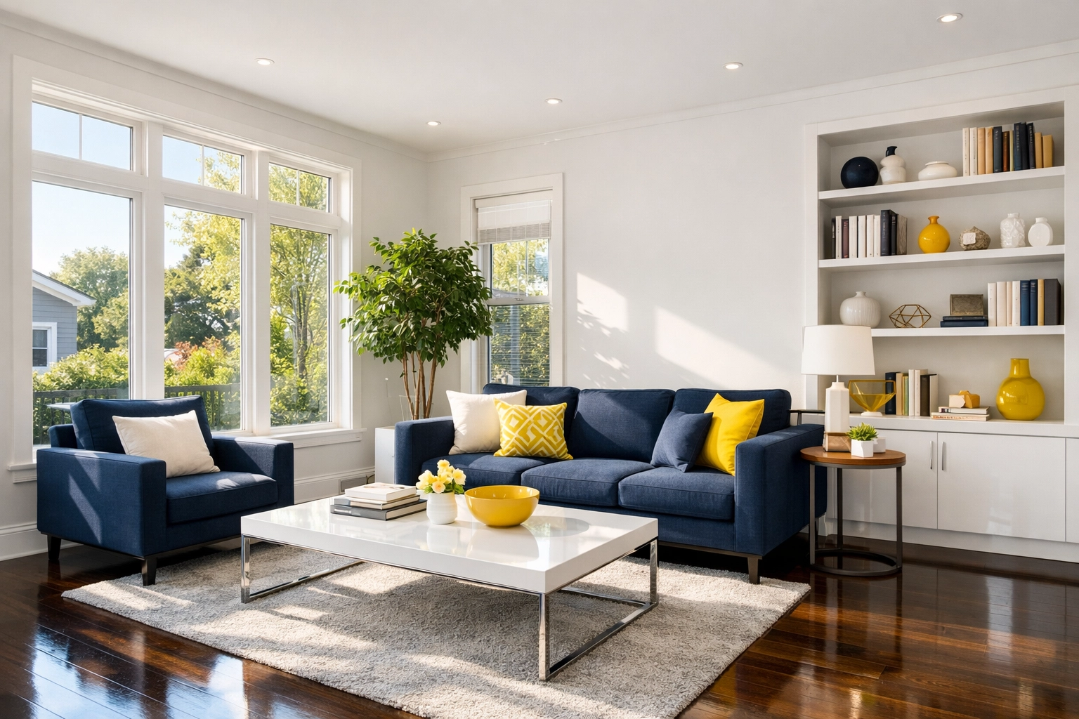 Dust-free modern living room in North Cambridge maintained by a professional maid service Cambridge.