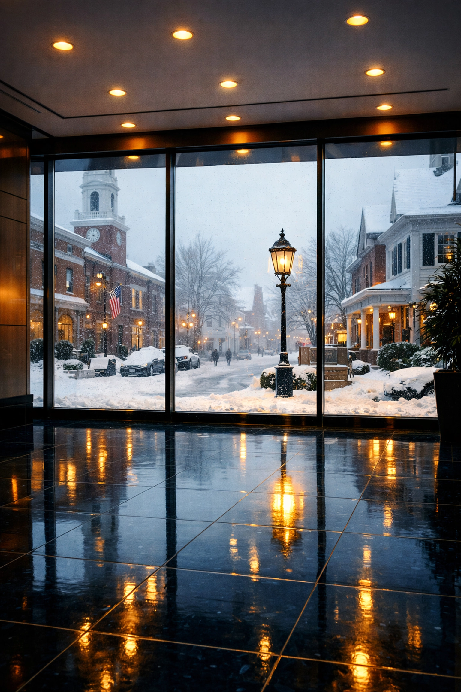 Immaculate commercial building floor free of winter salt, proving the value of local janitorial services in Massachusetts.