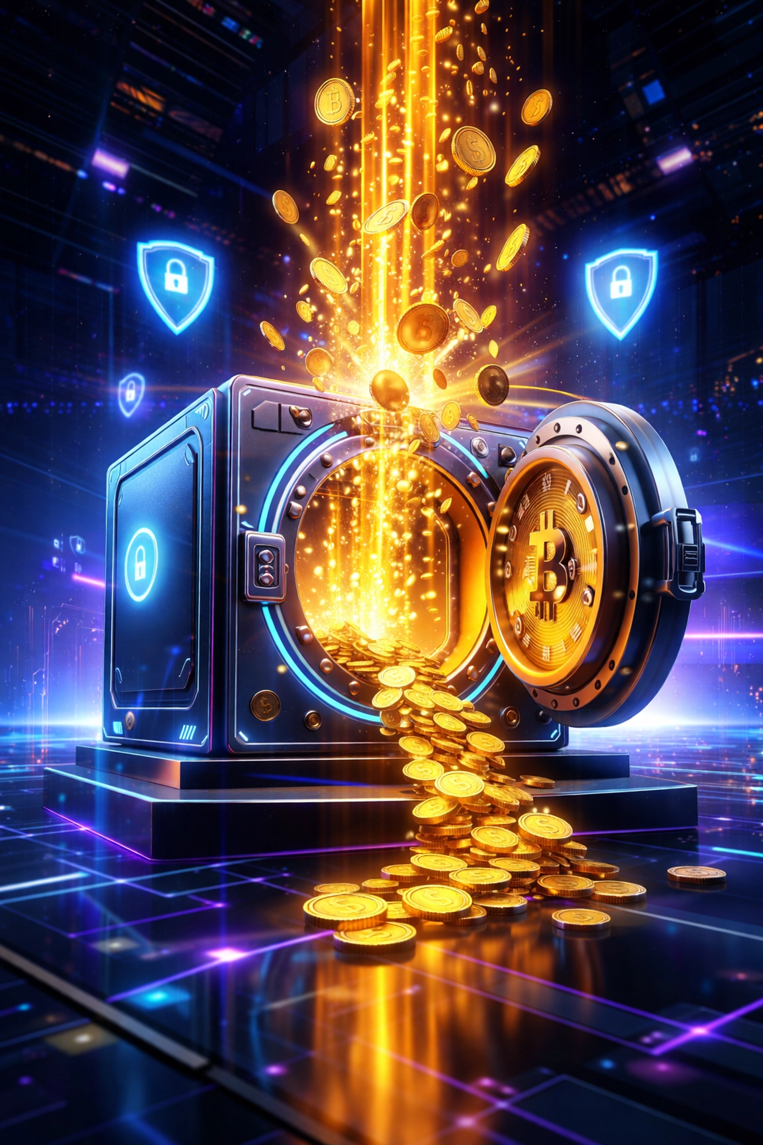 Digital vault symbolizing LUSD self-custody for merchants with secure, direct crypto payments and control