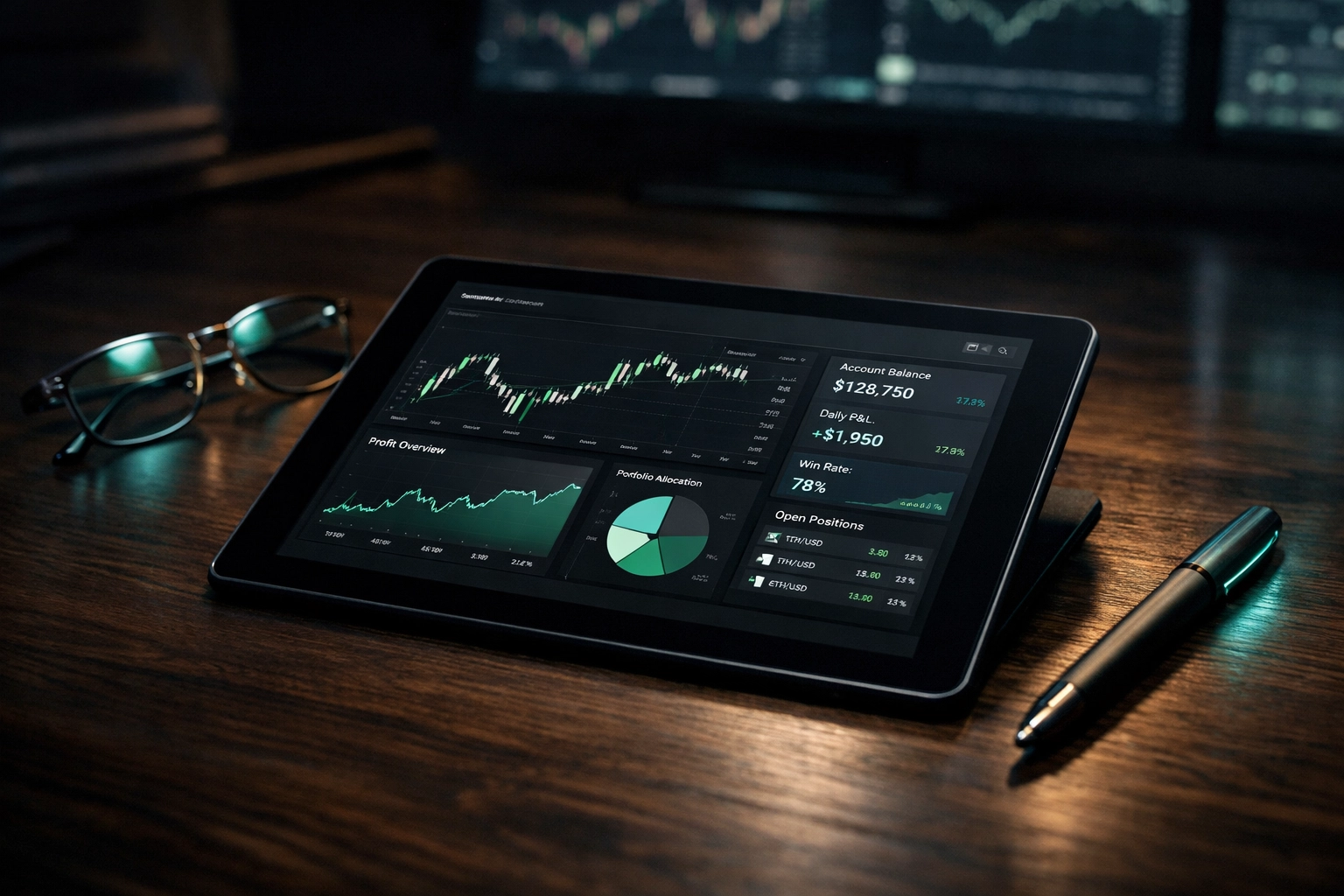 A professional sports trading dashboard with data charts for disciplined risk management.