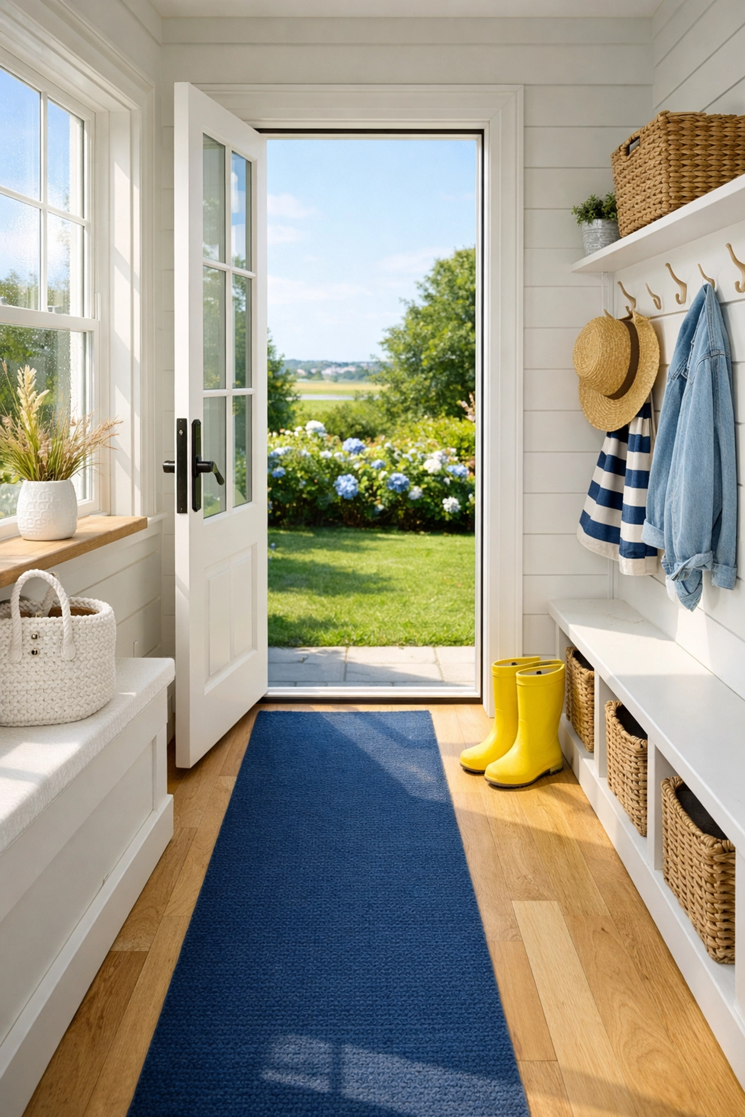 Eco-friendly residential cleaning in a bright New Seabury home with streak-free windows.