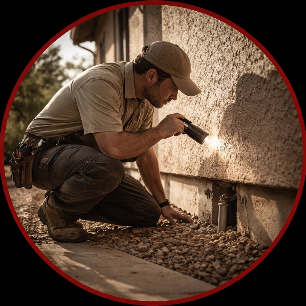 Arizona home inspector checks foundation for rodent entry points, pest control in Queen Creek AZ
