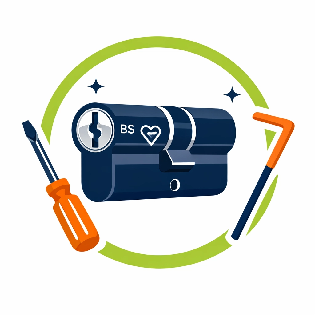 High-security lock cylinder and tools showing British Standard compliance by a professional locksmith near me.