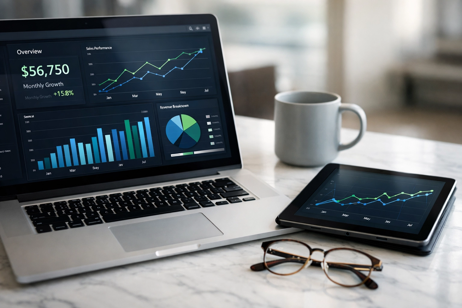 Data dashboard showing rapid brand growth and media sponsorship ROI on a professional laptop.