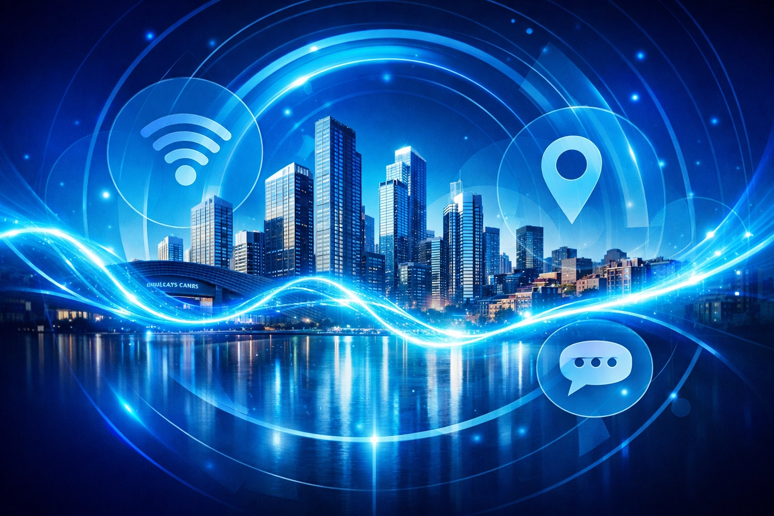 Digital portal network over Prospect Heights and Park Slope condo skylines for resident communication.