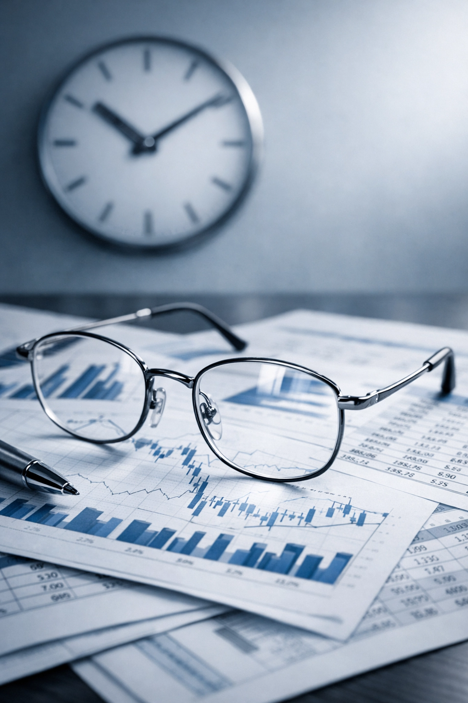 Financial charts and a clock illustrating the meticulous due diligence phase of an Alabama business sale.