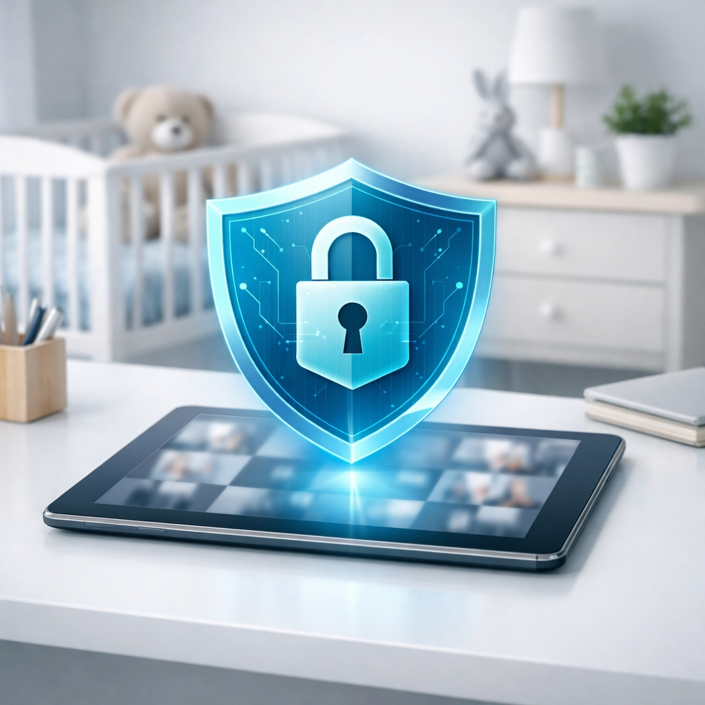 Encrypted data protection icon representing secure video storage for Taunton nursery CCTV systems.