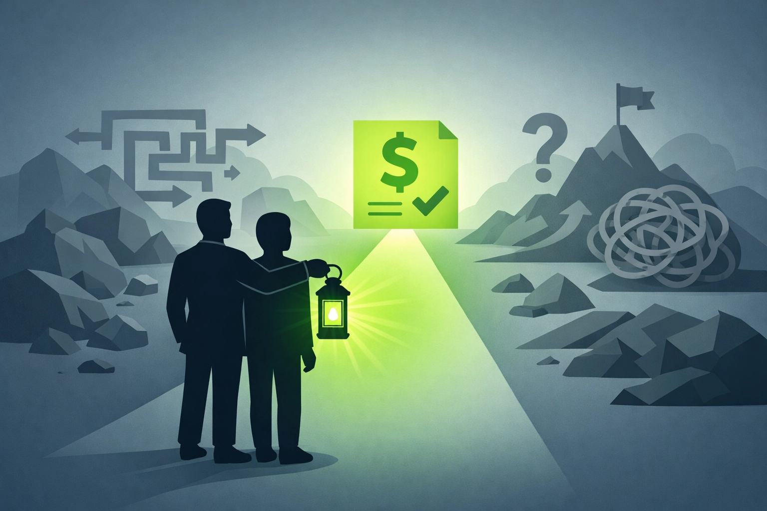 Guide leading a client with a lantern representing a concierge tax pro providing expert refund direction.