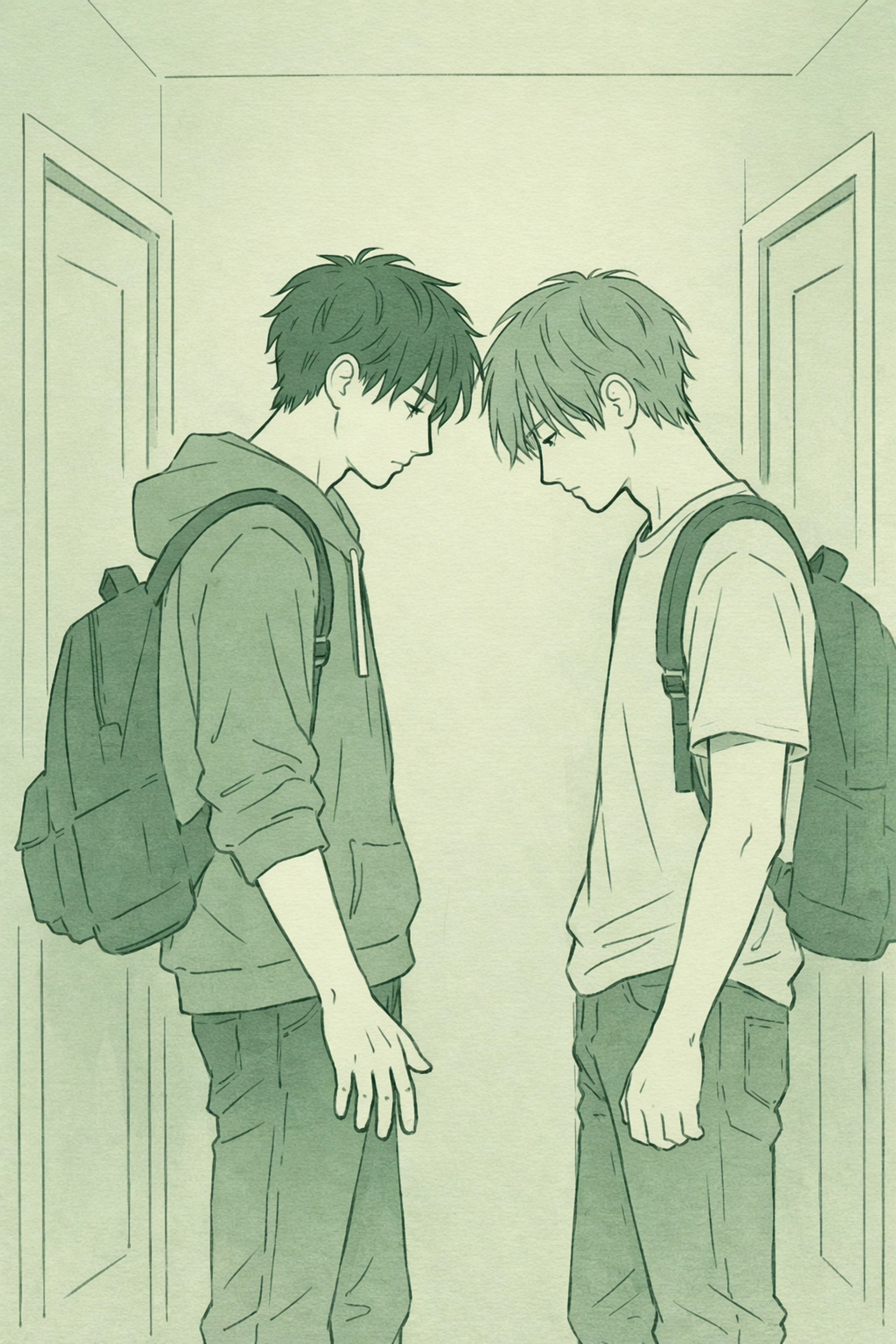 Stepbrothers in hallway demonstrating tension in gay romance forbidden love story