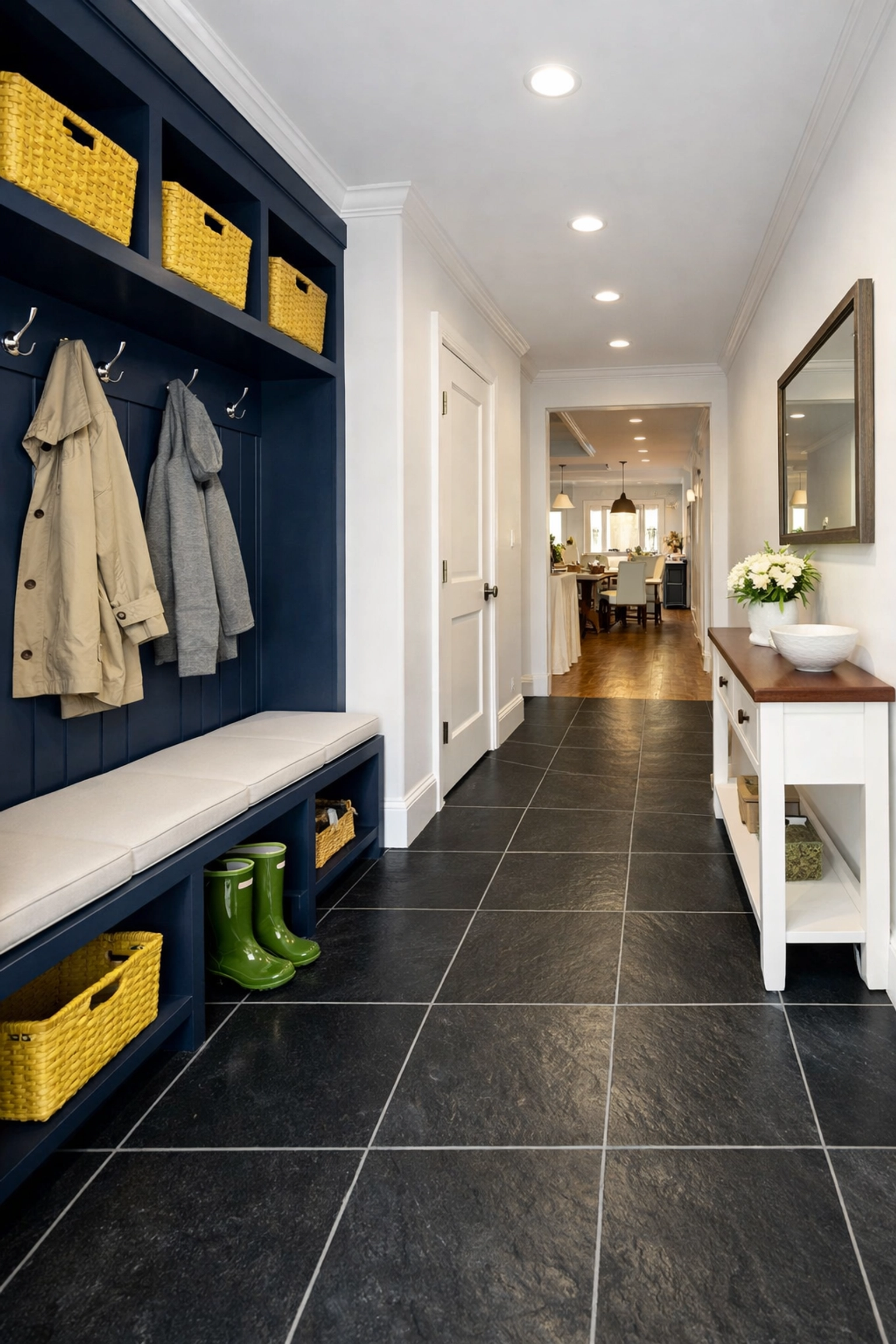 Spotless mudroom entryway illustrating high-standard weekly house cleaning services in Westborough.