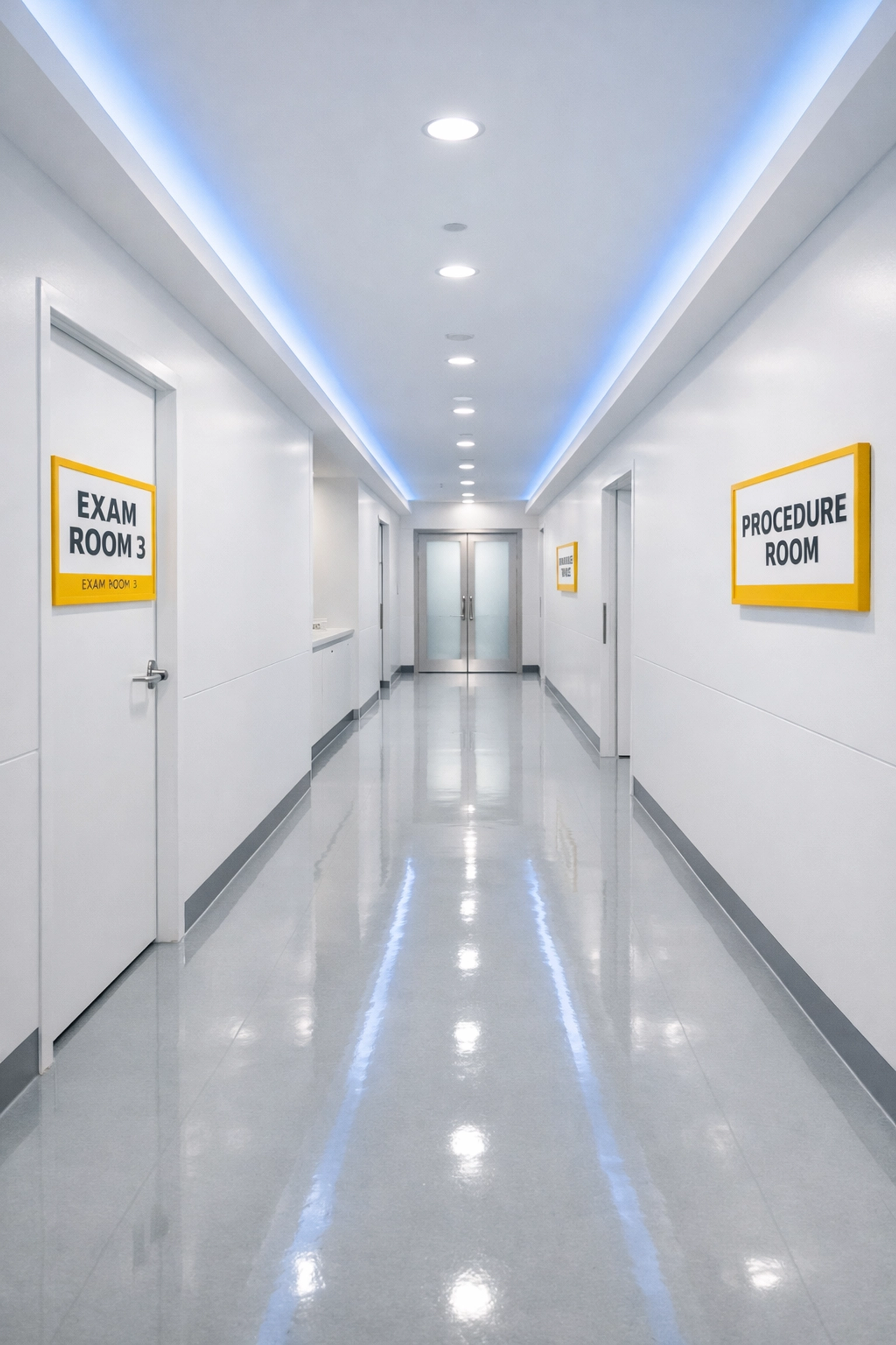 Spotless medical facility hallway in Braintree showing high-standard disinfection services.