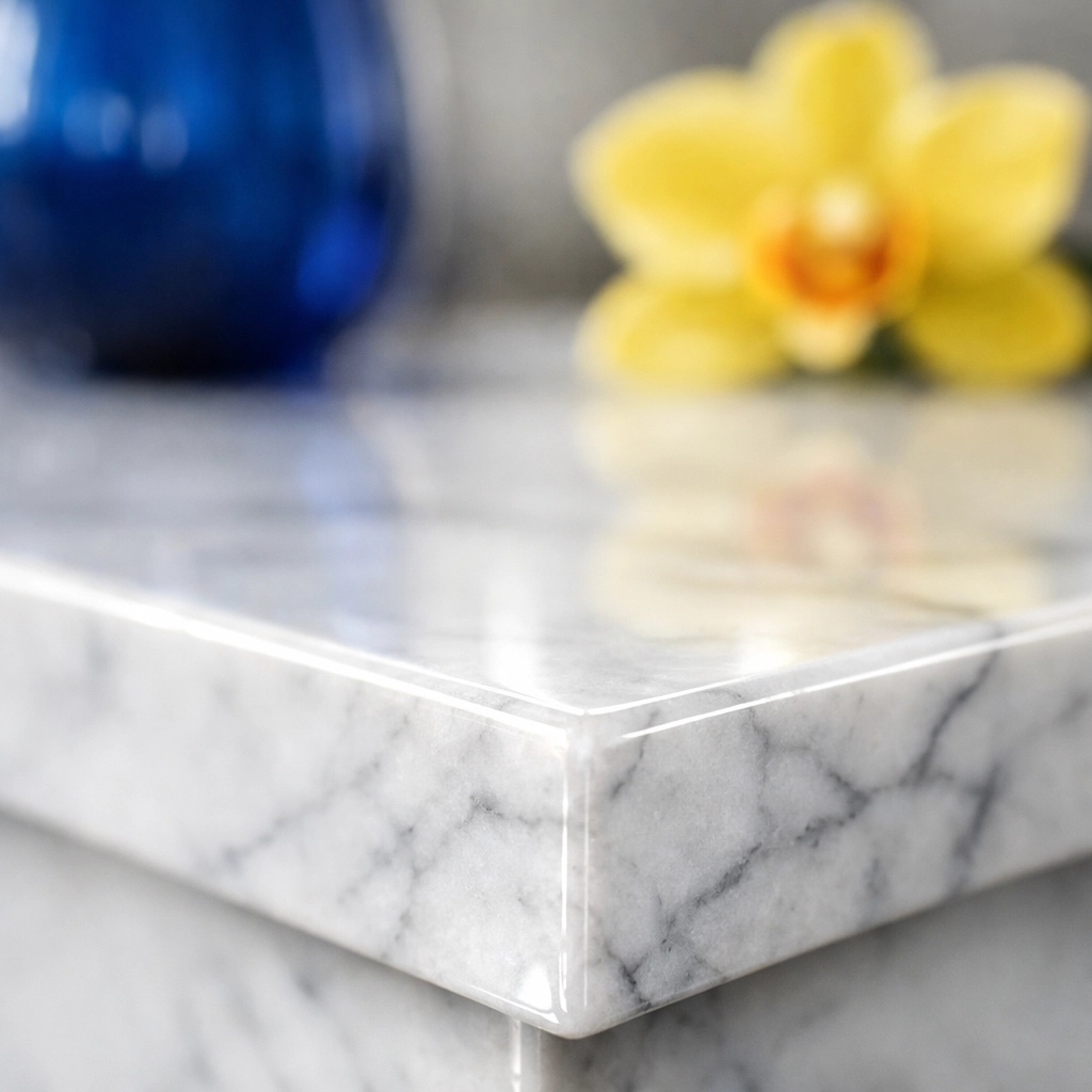 Polished marble countertop detail highlighting meticulous bi-weekly house cleaning services in Norfolk, MA.