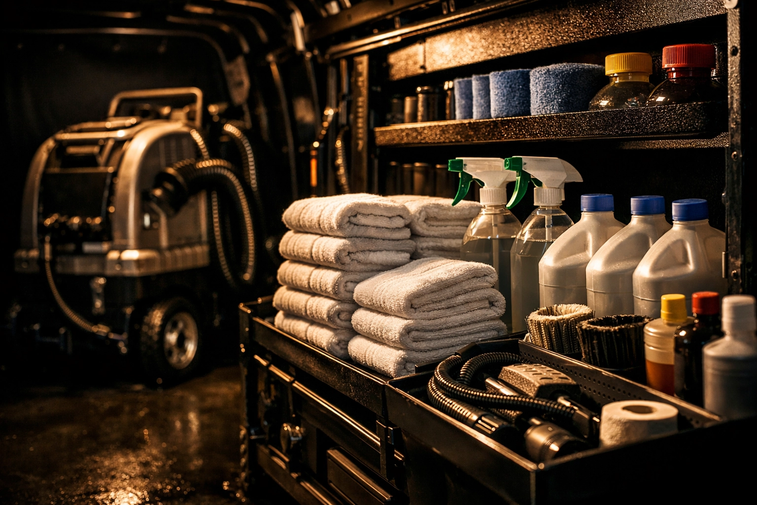 Professional maintenance and cleaning supplies for a portable toilet rental service in Fort Wayne.