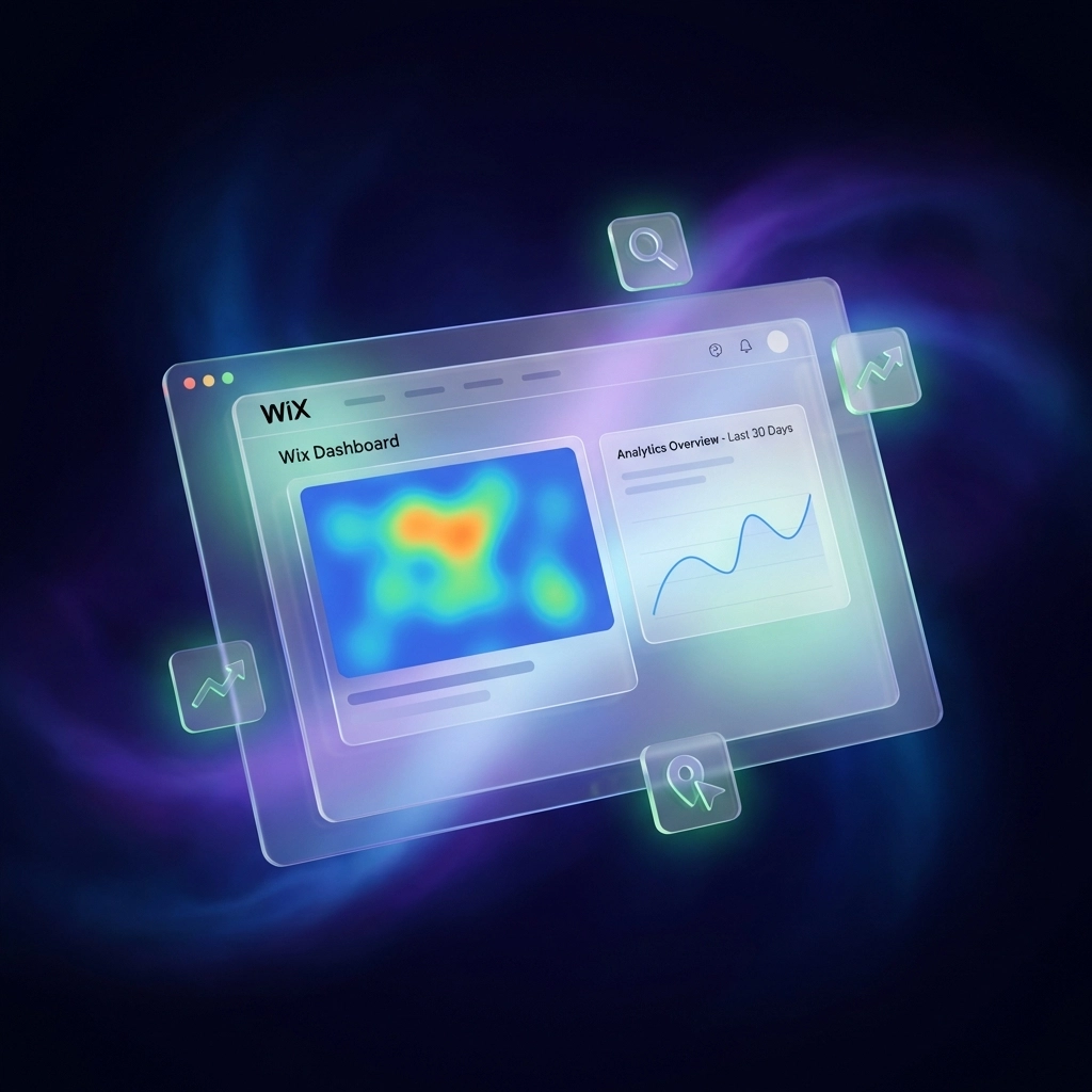 Wix dashboard with analytics and heat map preview highlighting website visitor behavior and conversions.
