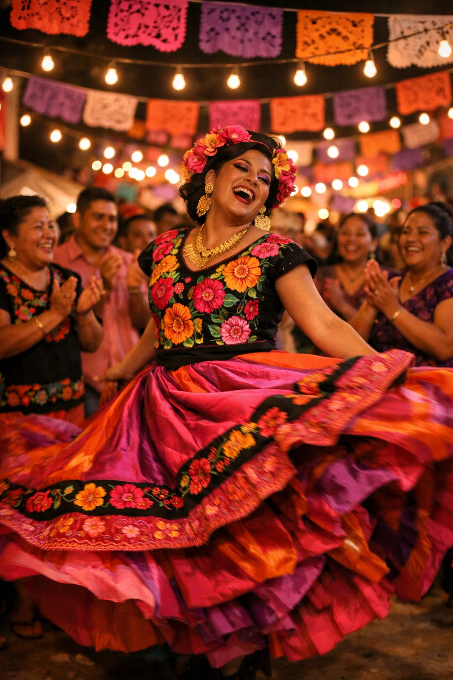 Muxe celebrating at traditional vela festival in Oaxaca with community support