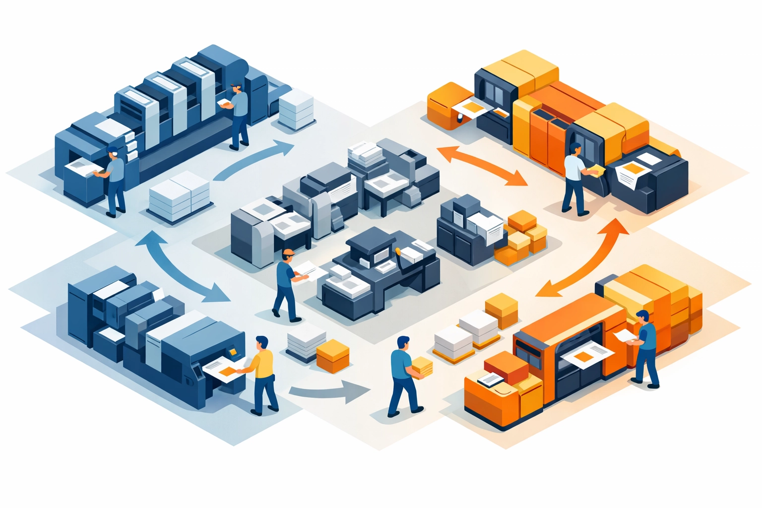 Hybrid printing production floor combining traditional offset and digital printing technologies