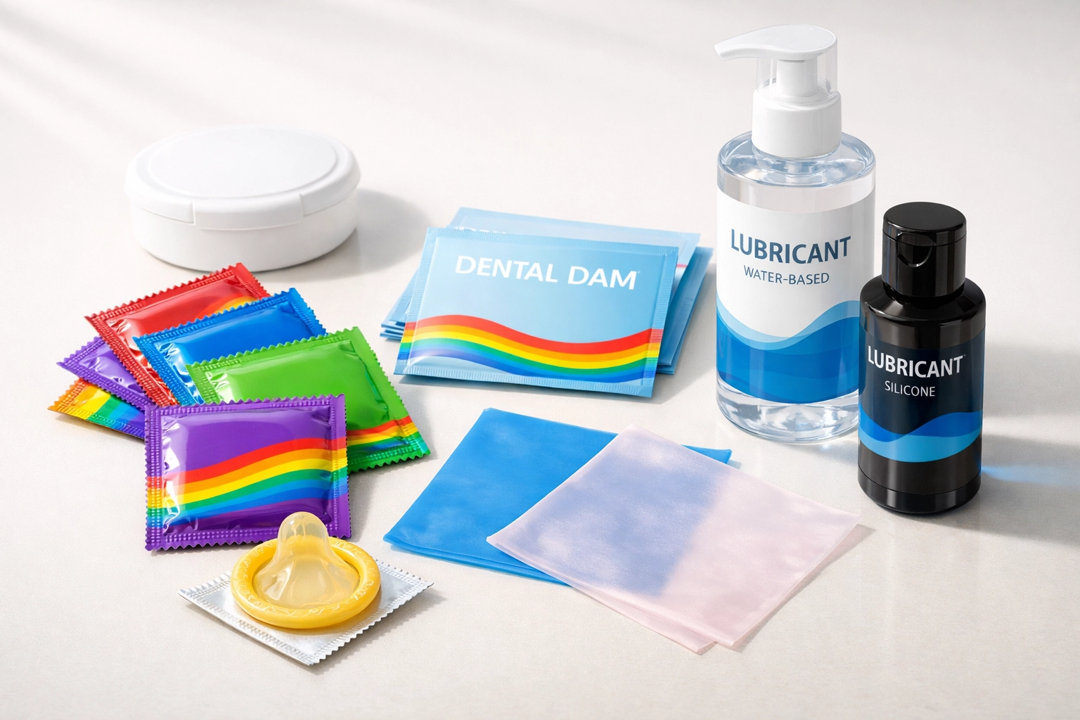 Safer sex supplies including condoms and protection for sexual health and STI prevention