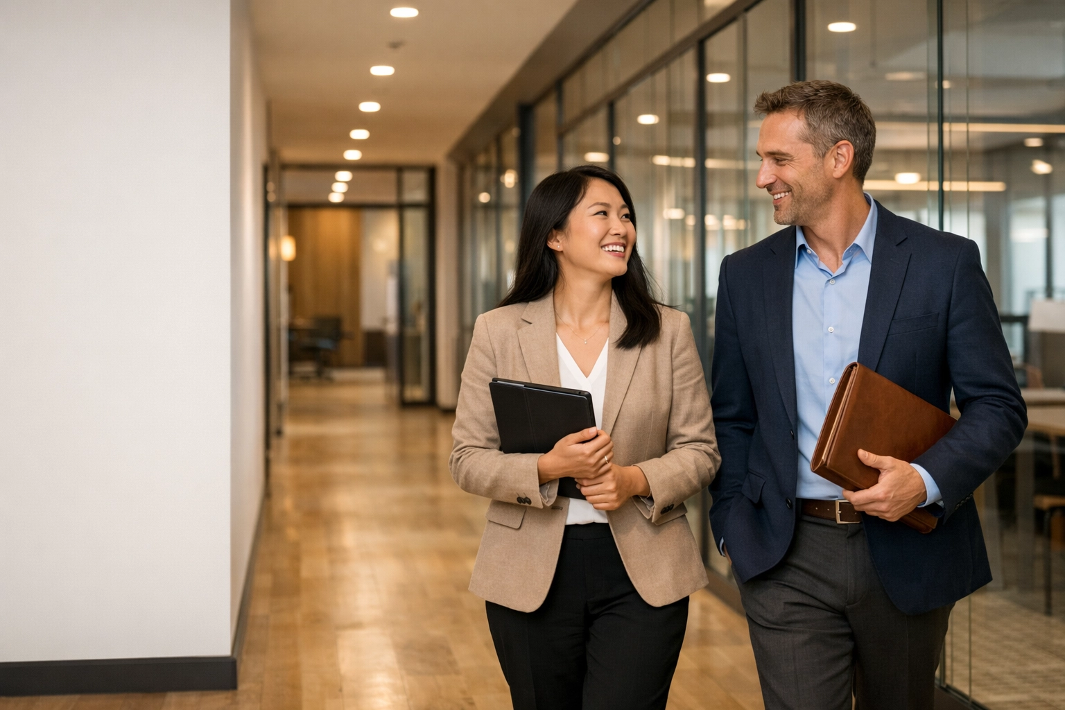 Two nonprofit professionals feeling confident and prepared after a successful audit review.