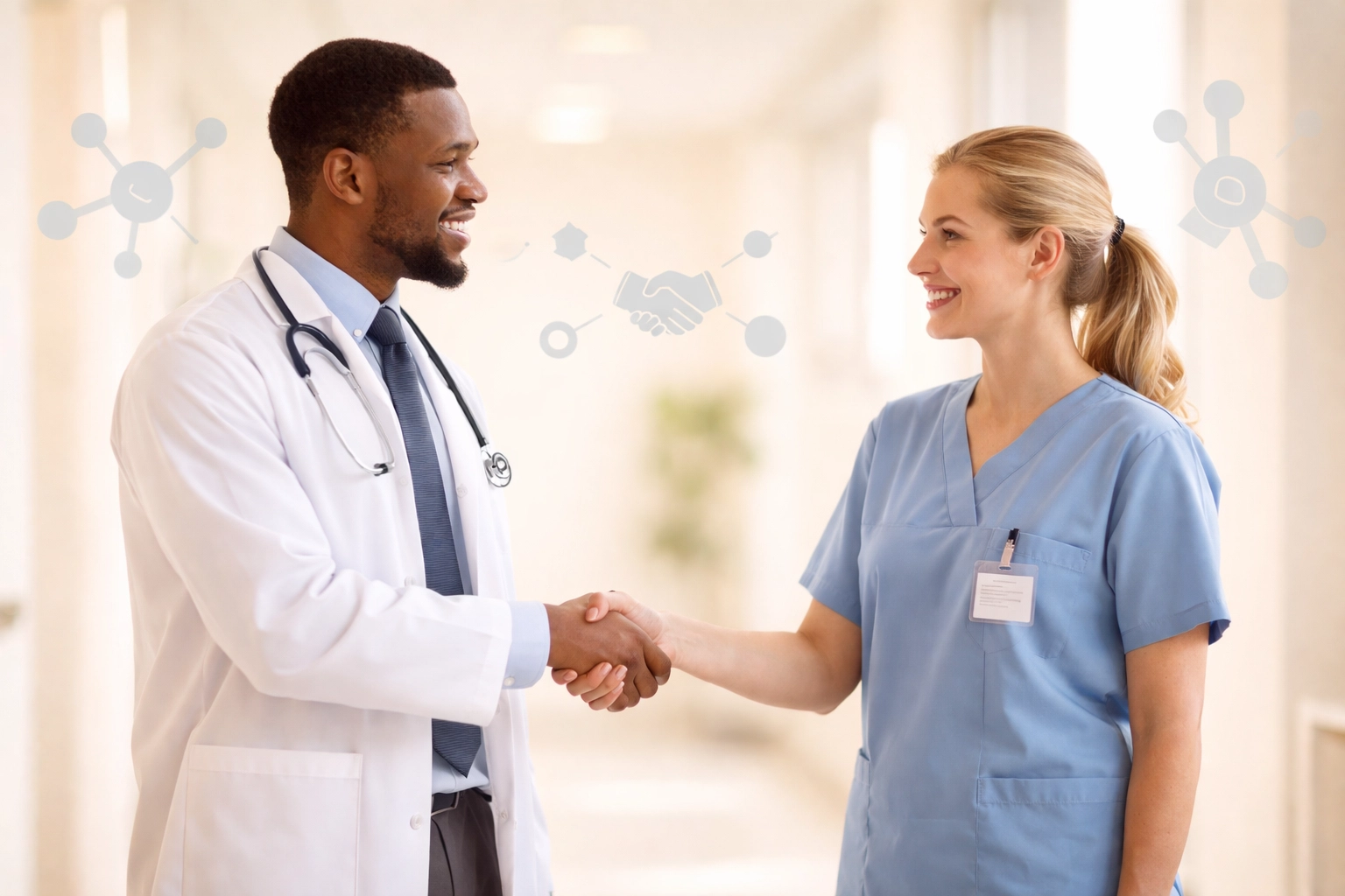 Healthcare professionals shaking hands representing strong VA referral partnerships