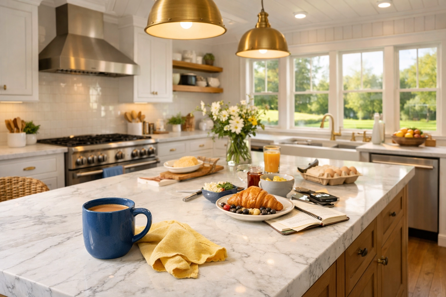 Bright modern farmhouse kitchen in Stow, MA, flawlessly maintained by professional residential cleaners.