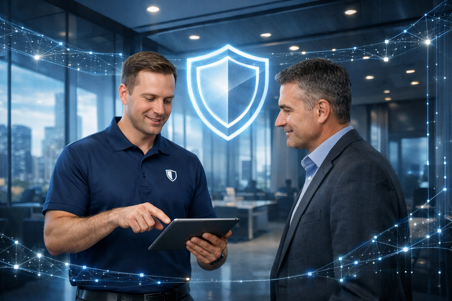 ClearPath360 consultant discussing managed security and risk mitigation with a Michigan business owner.